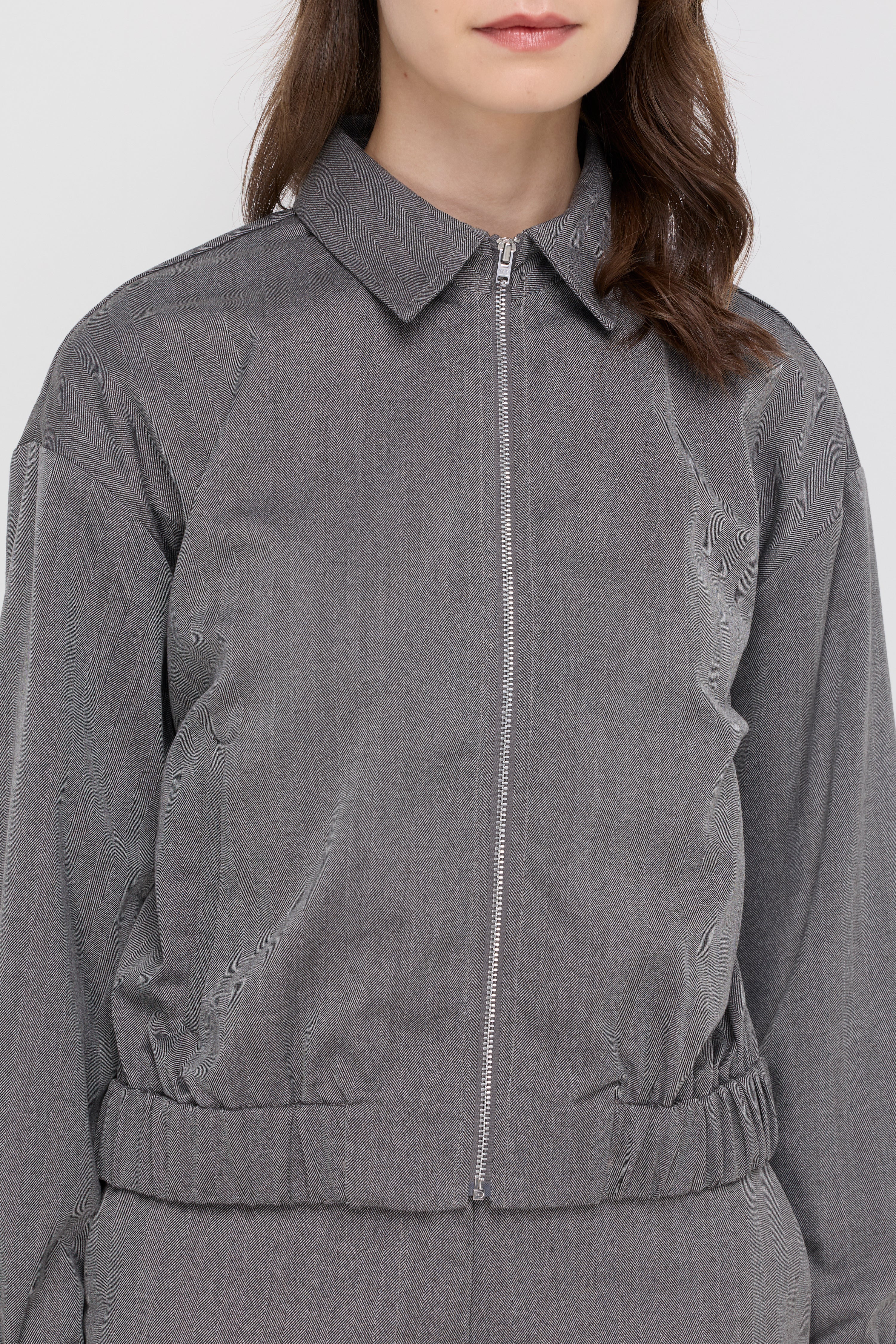 Herringbone Zip-Front Jacket Grey