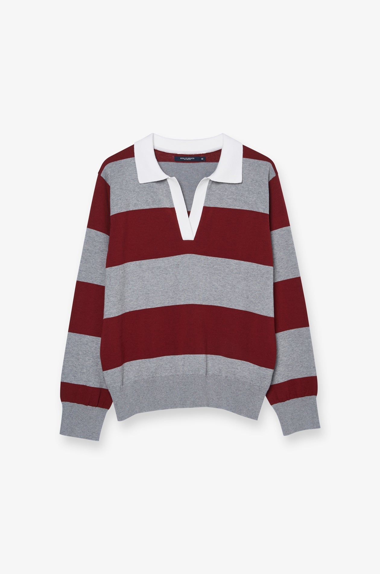 Oversized Stripe Rugby Knit Polo Shirt Striped Grey