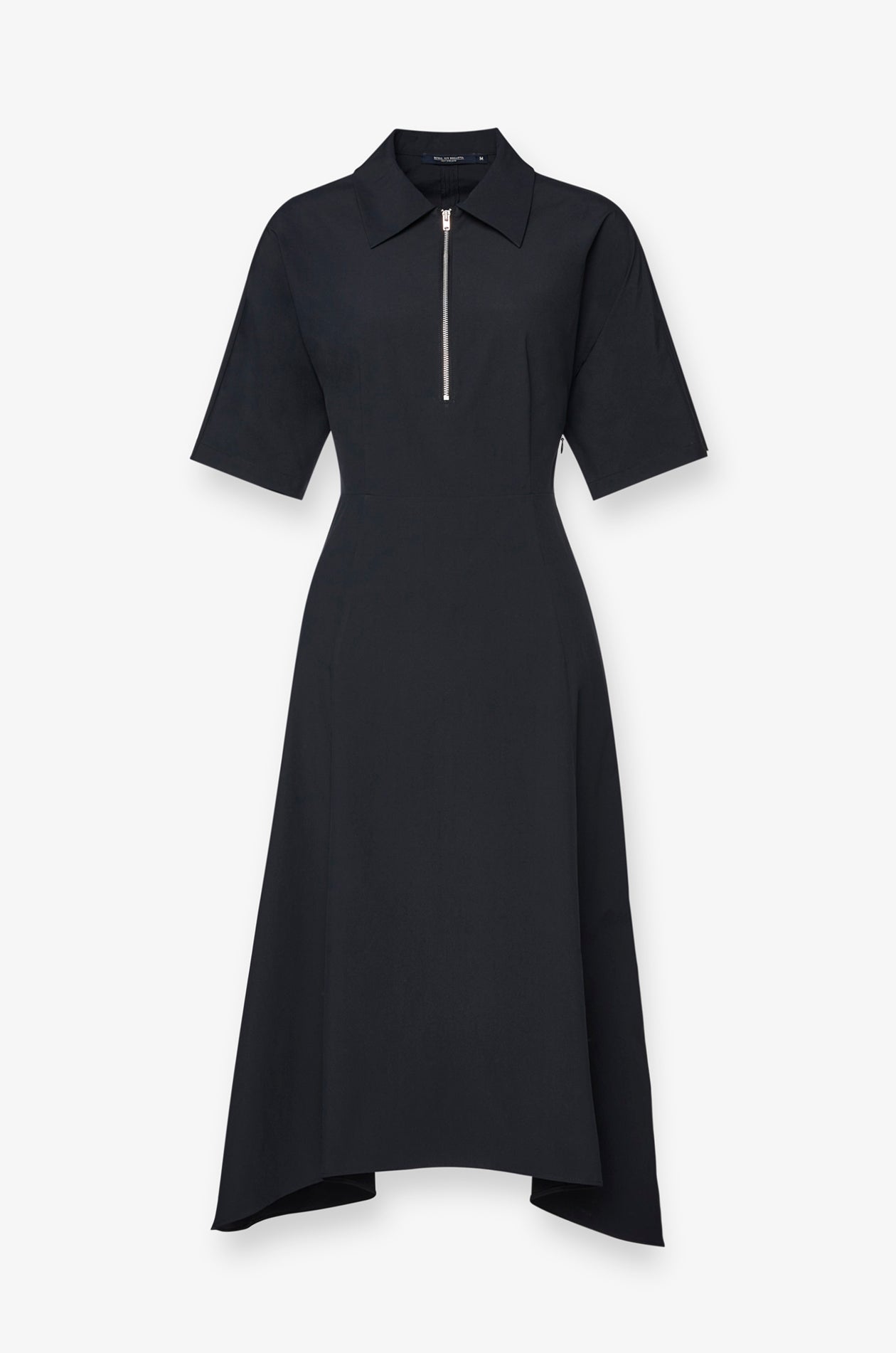 Zip-Neck Fit-And-Flare Midi Dress Navy