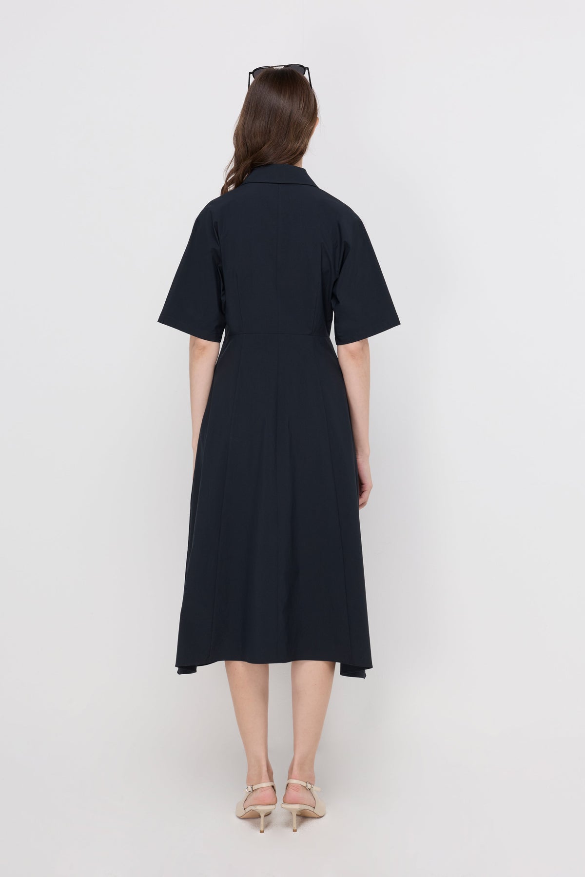 Zip-Neck Fit-And-Flare Midi Dress Navy
