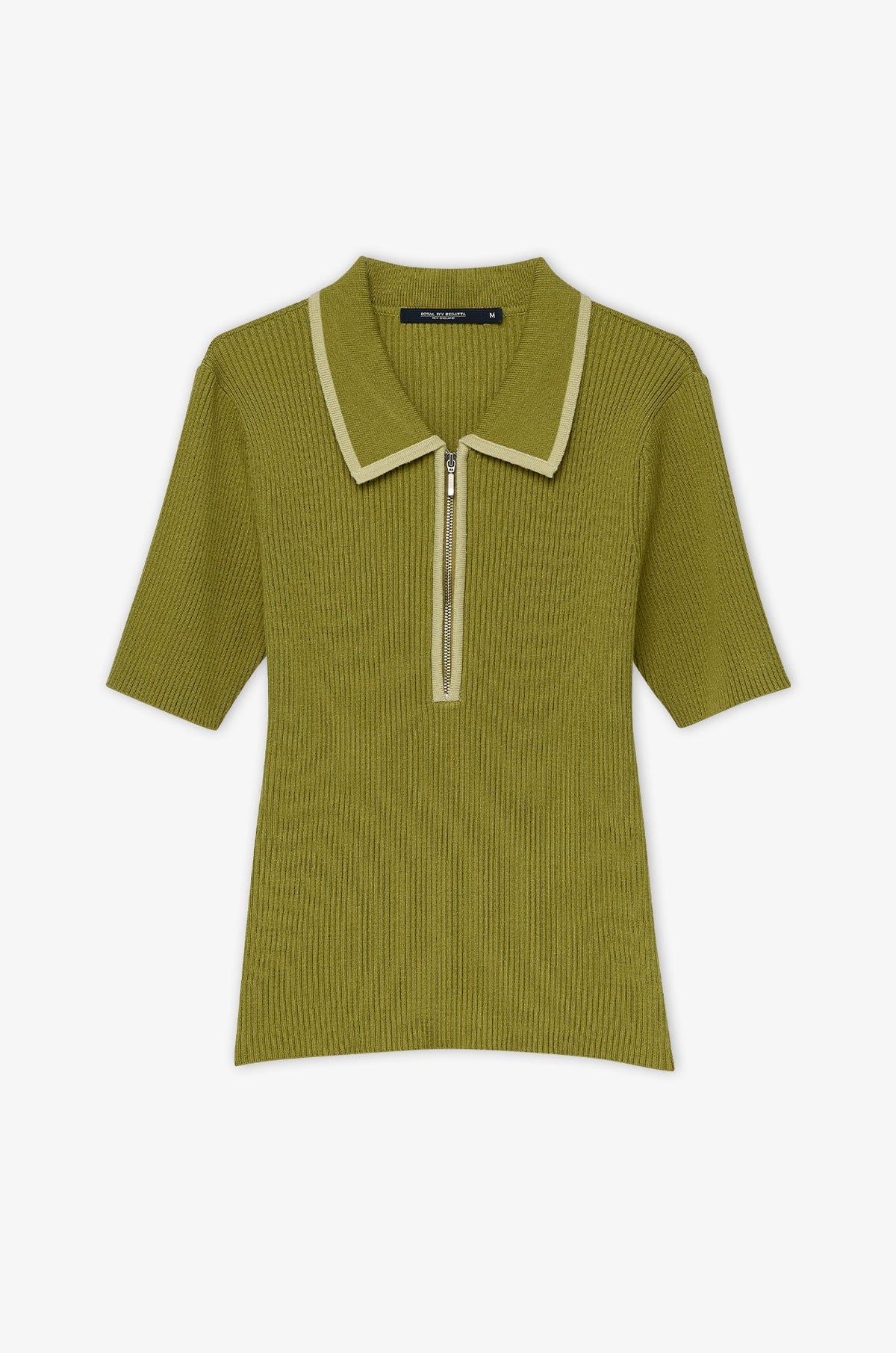 Ribbed Zip-Neck Knit Polo Green