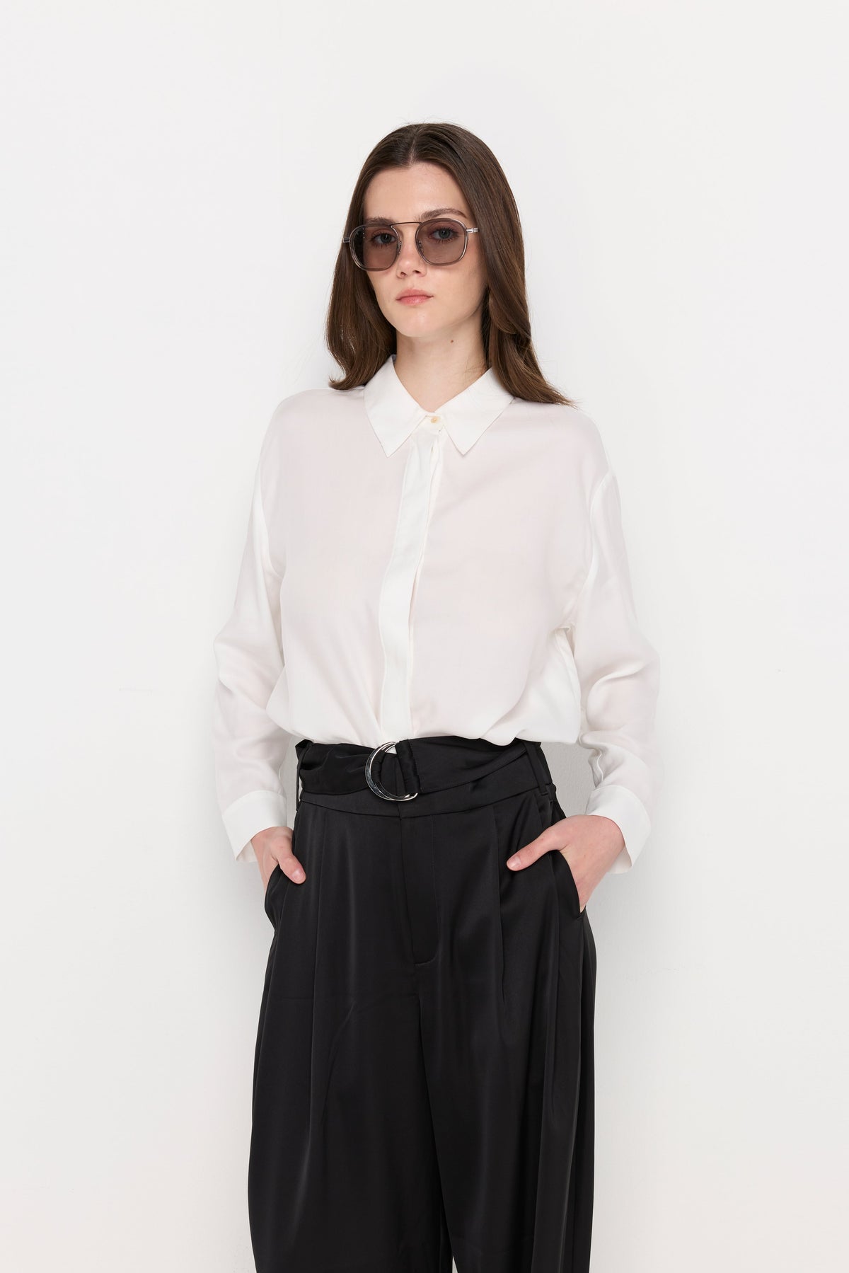 Classic Button-Front Blouse White