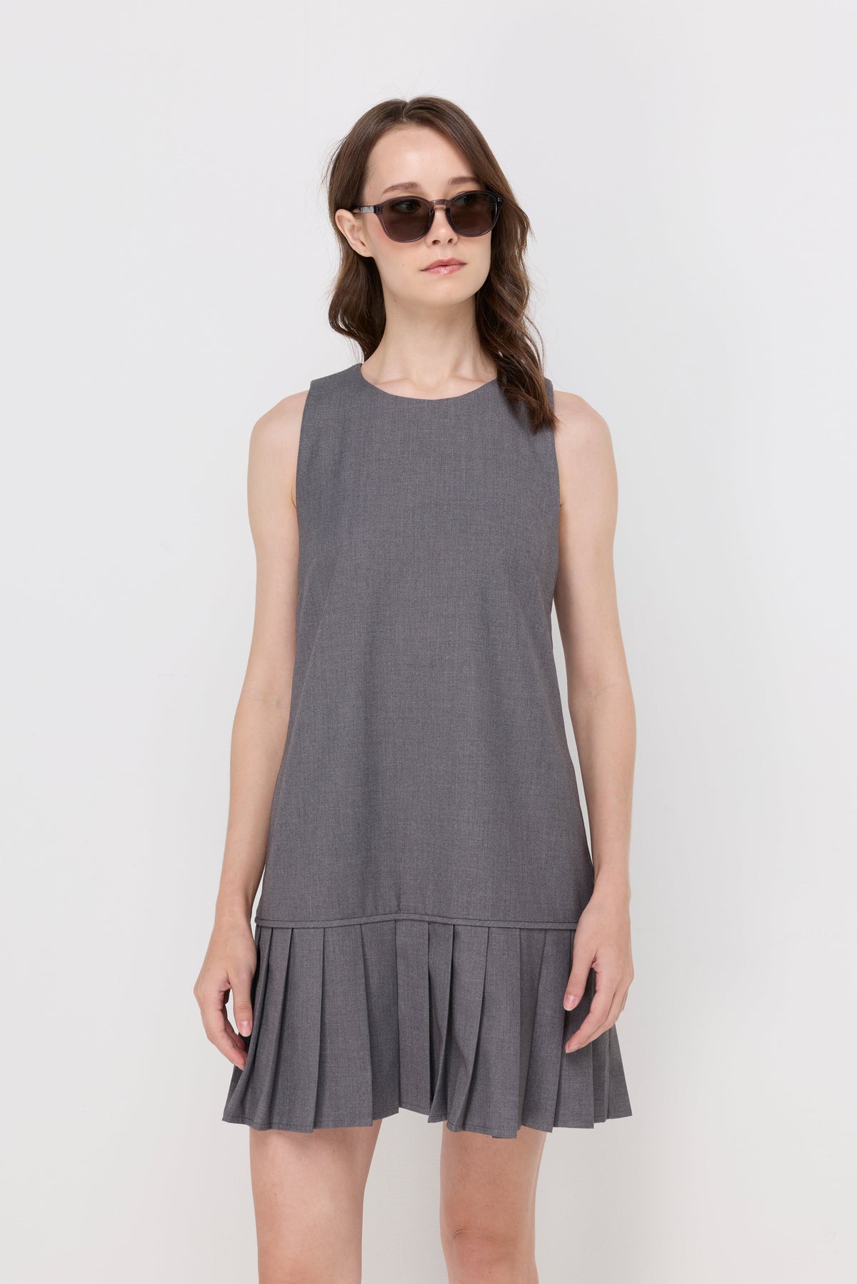 Contrast Trim Knit Mini Dress Grey