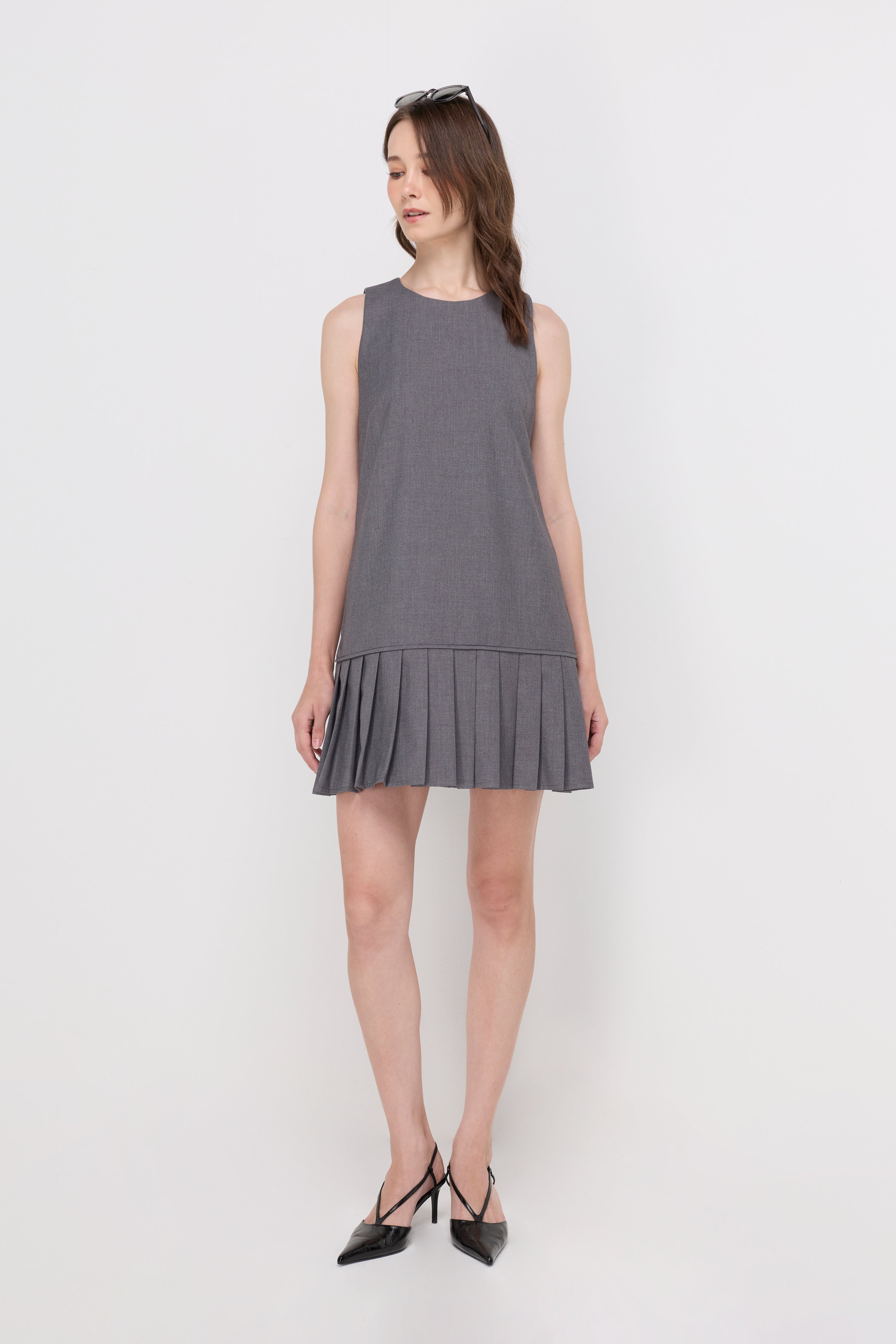 Contrast Trim Knit Mini Dress Grey