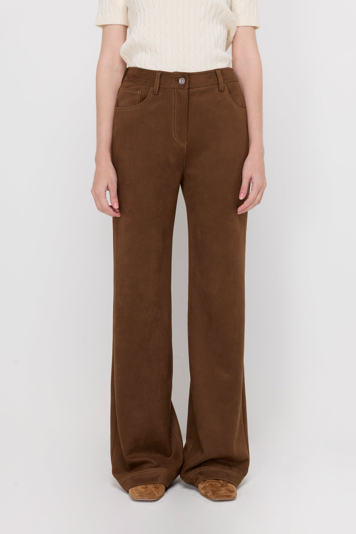 Suede Straight-Leg Trousers Dark Brown