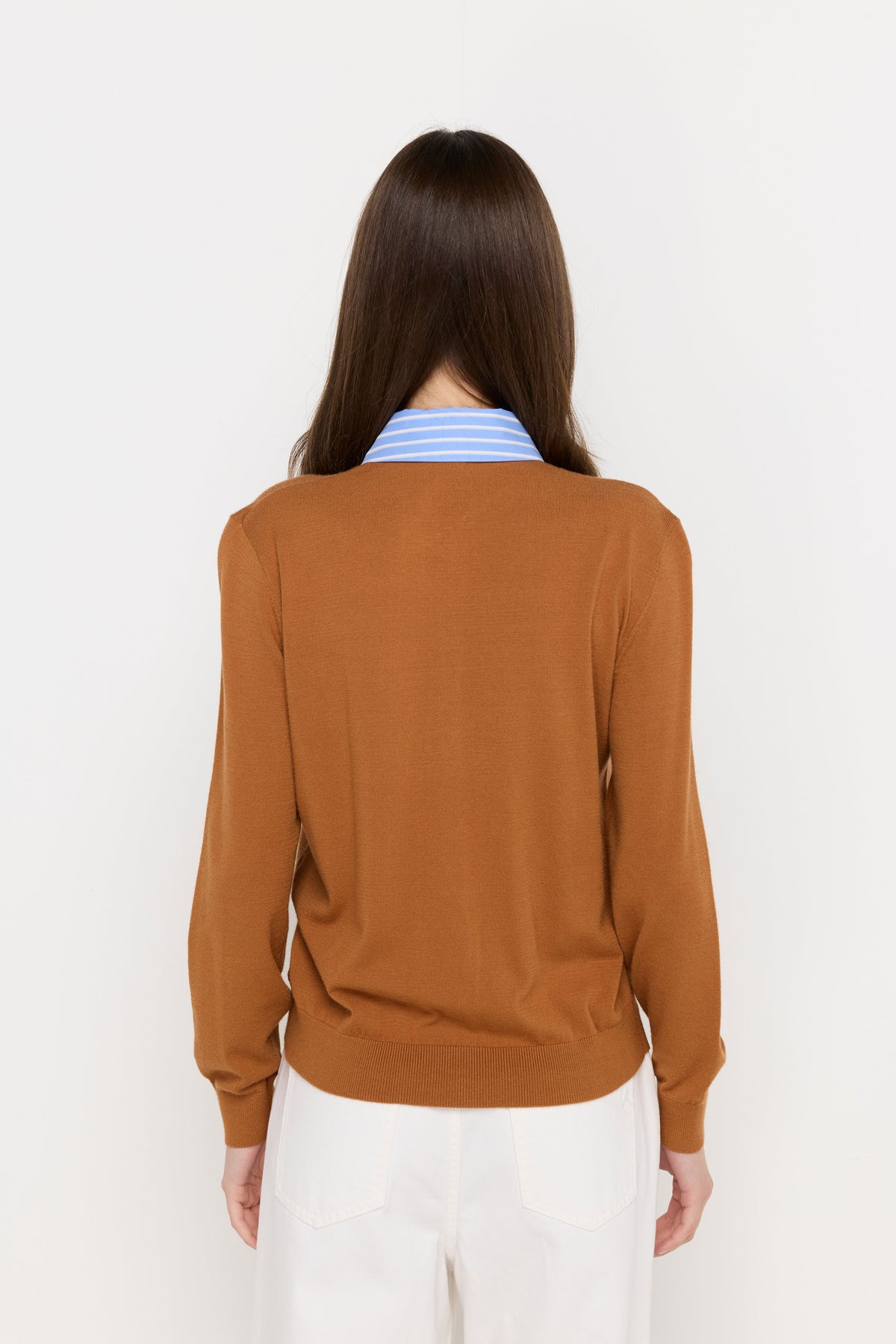 Textured Knit Collared Cardigan Brown