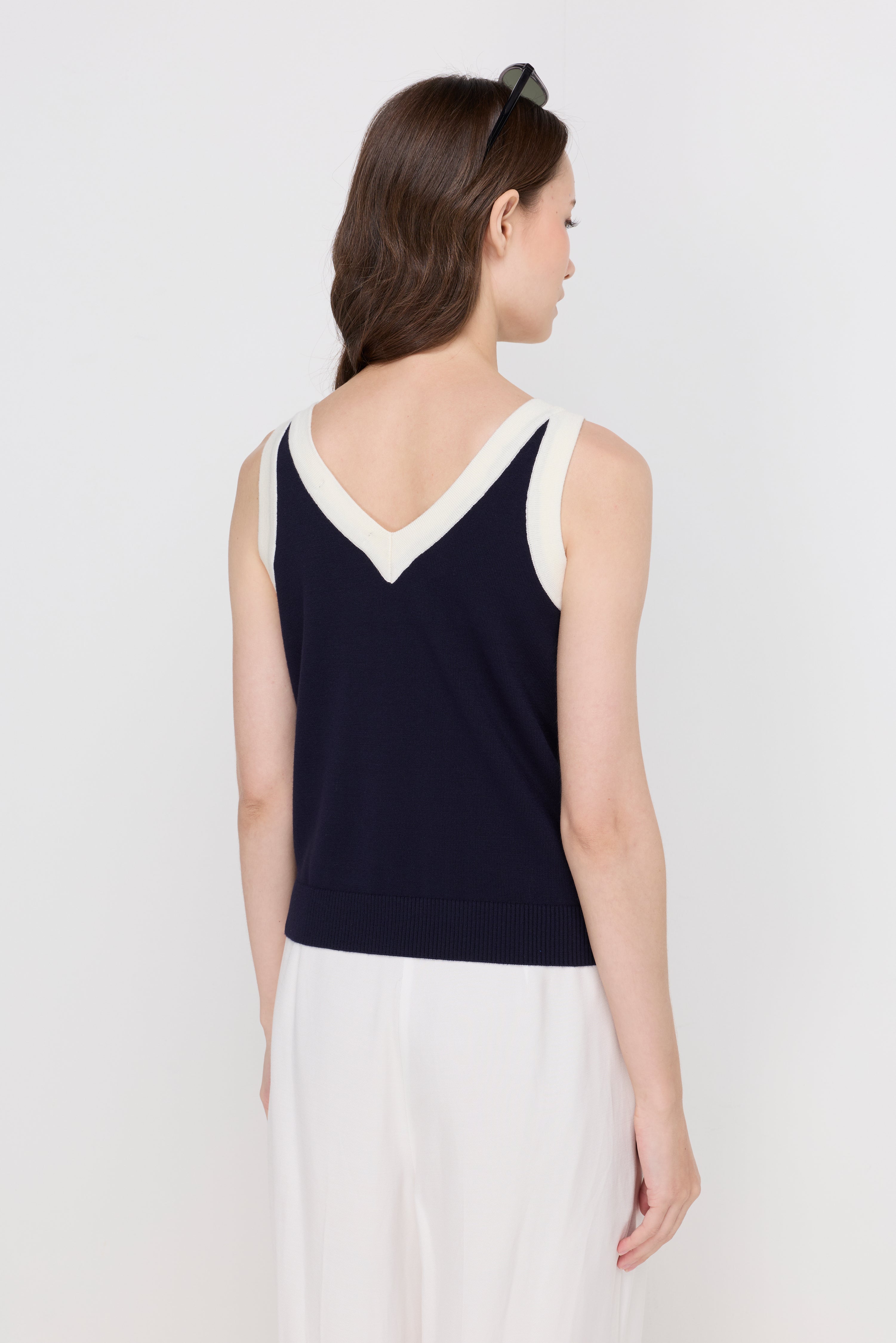 Sleeveless Ribbed Flatknit Top Navy