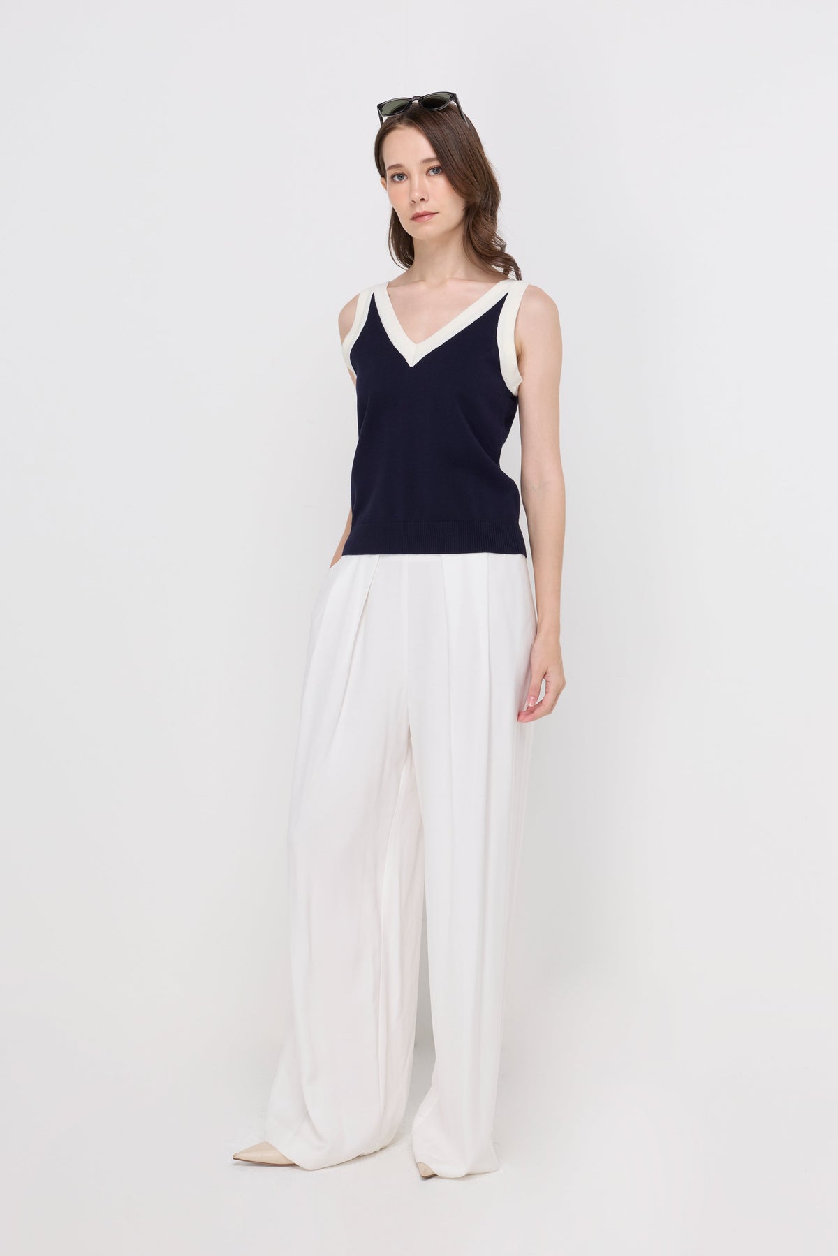 Sleeveless Ribbed Flatknit Top Navy