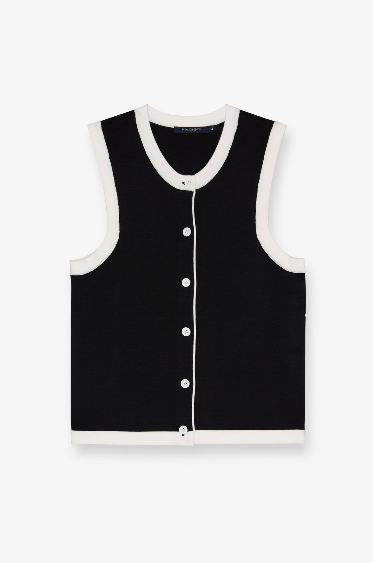 Contrast Trim Button-Front Knit Vest Black