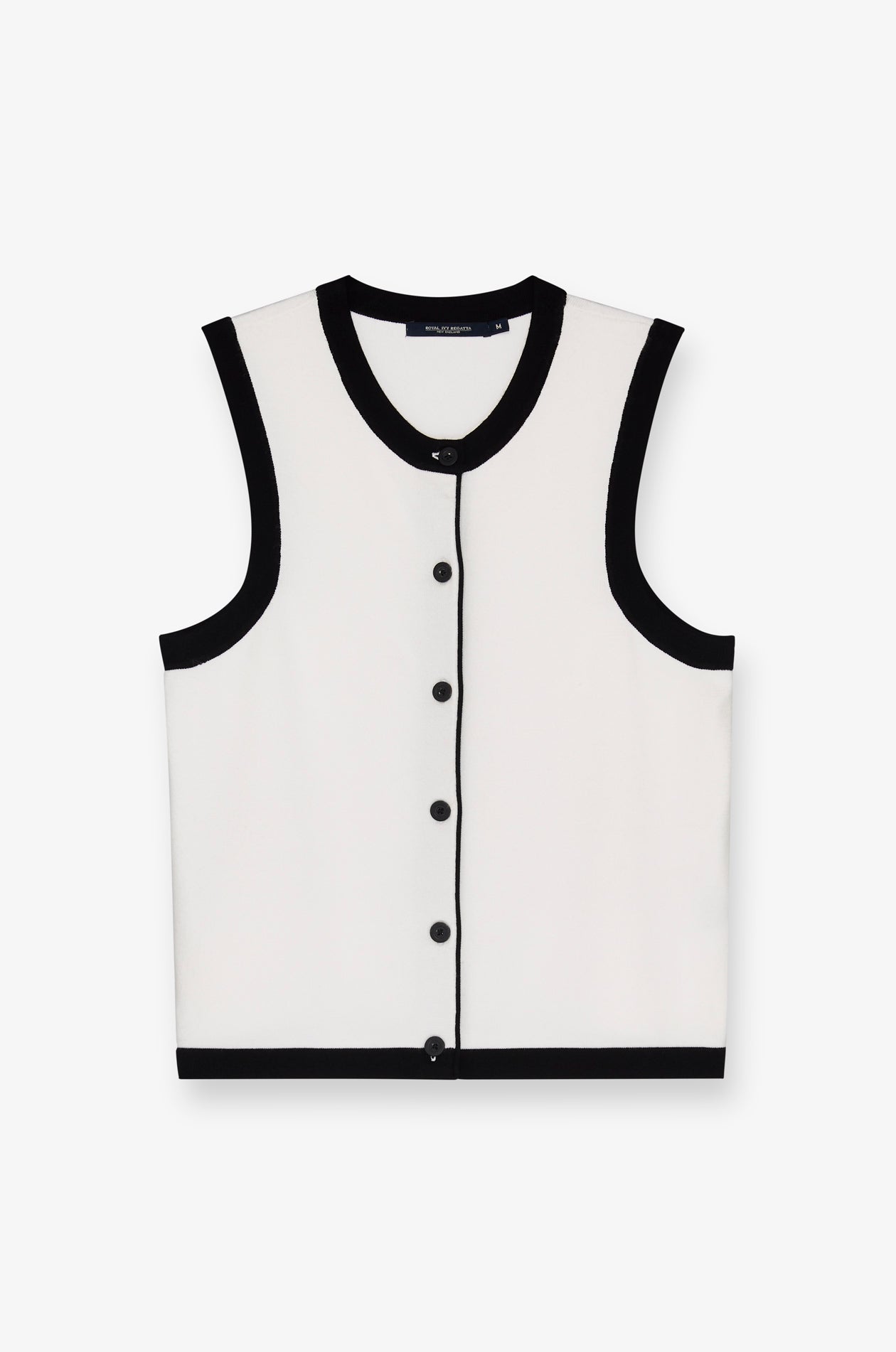 Contrast Trim Button-Front Knit Vest Off-White