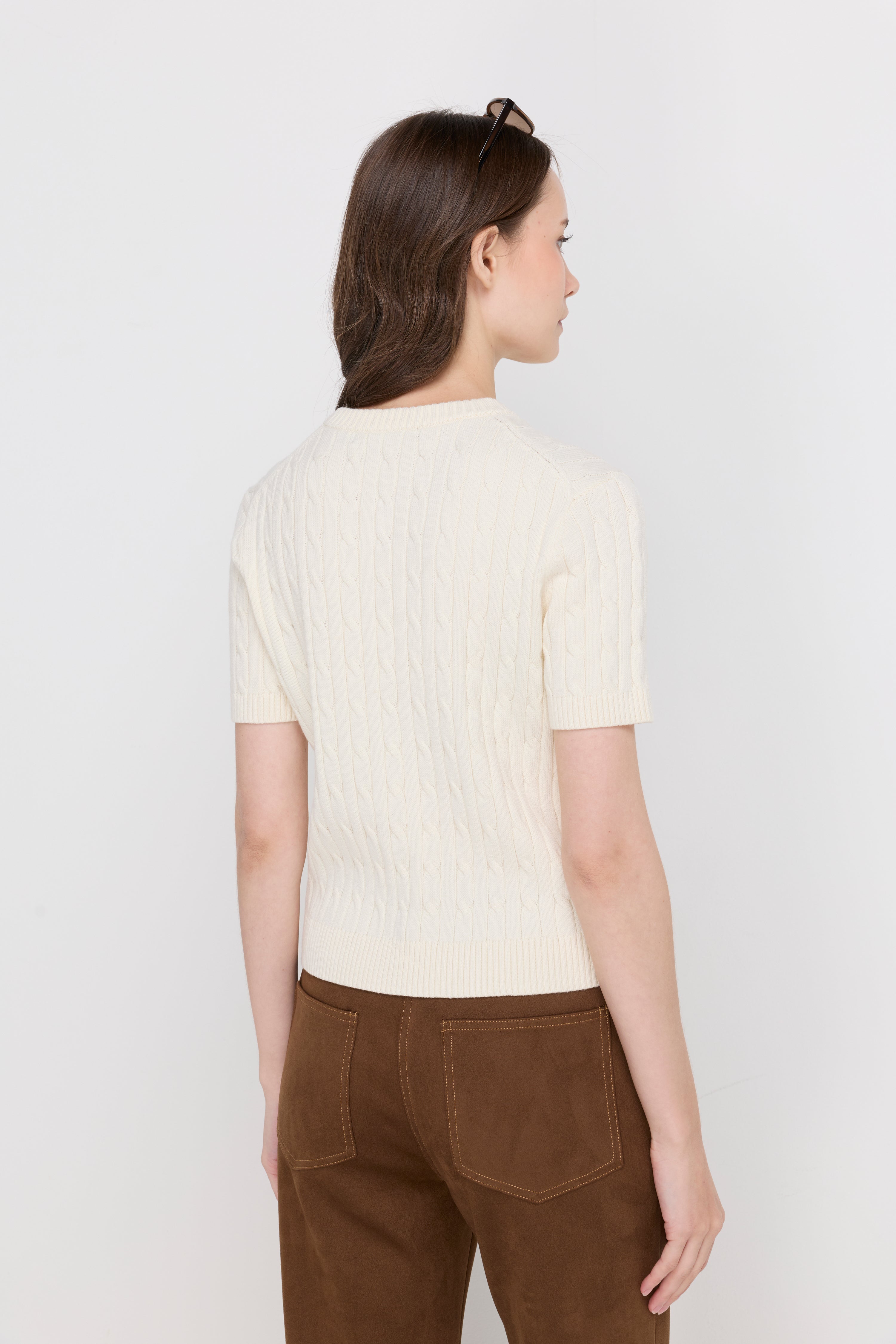 Cable Knit Crew Neck Top Cream