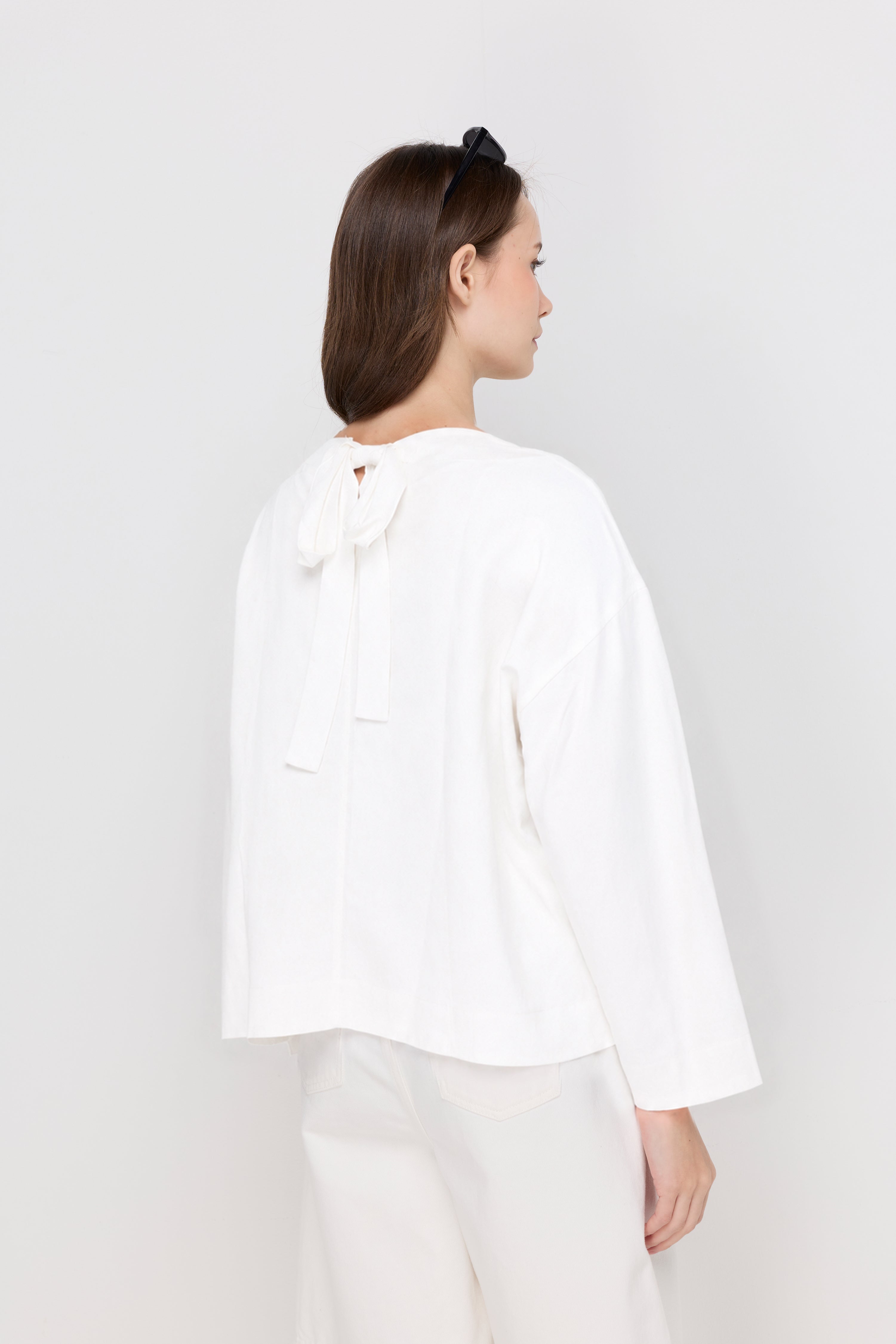 Relaxed Boat Neck Linen Blouse Off-White