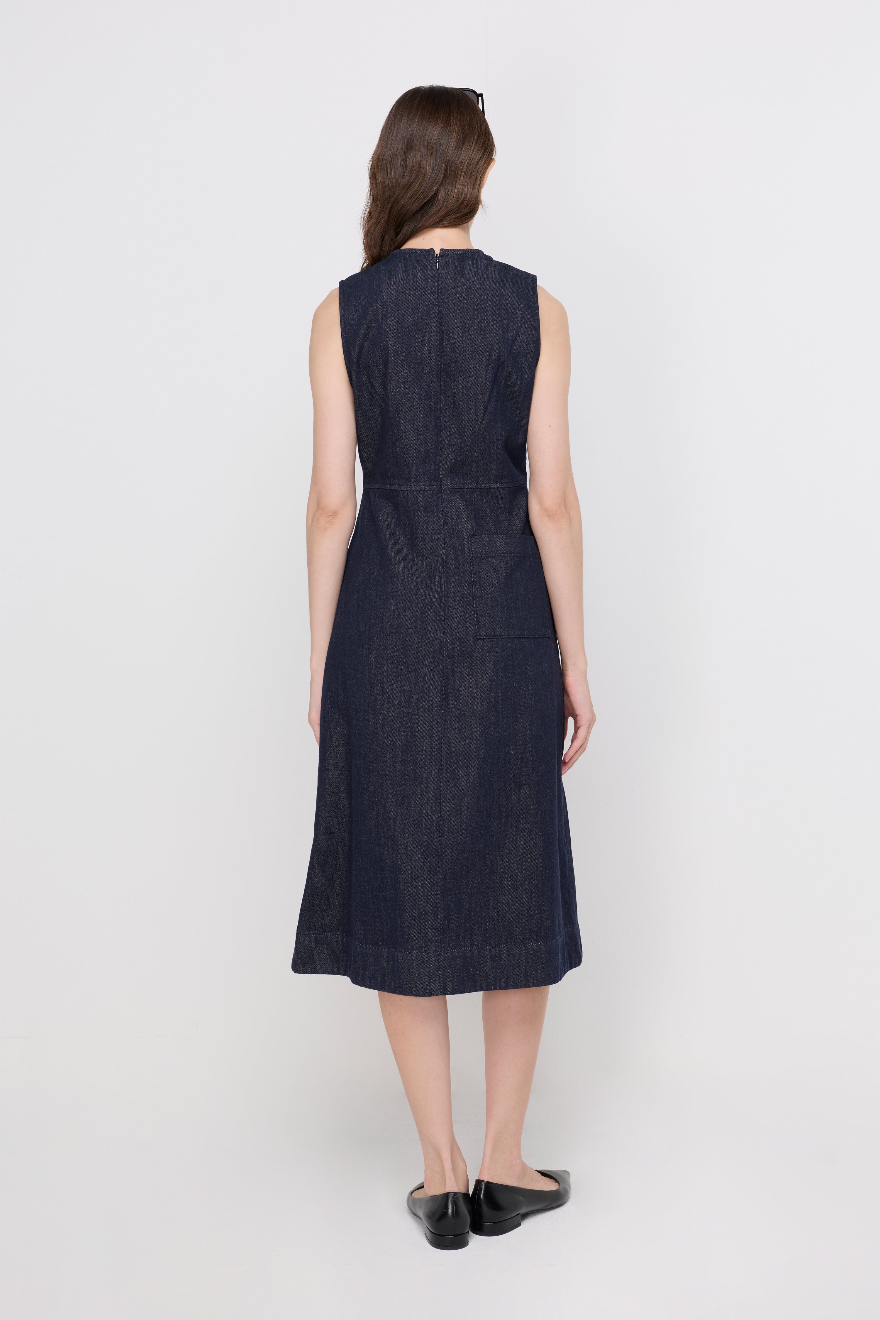 Sleeveless Denim Fit-And-Flare Dress Navy