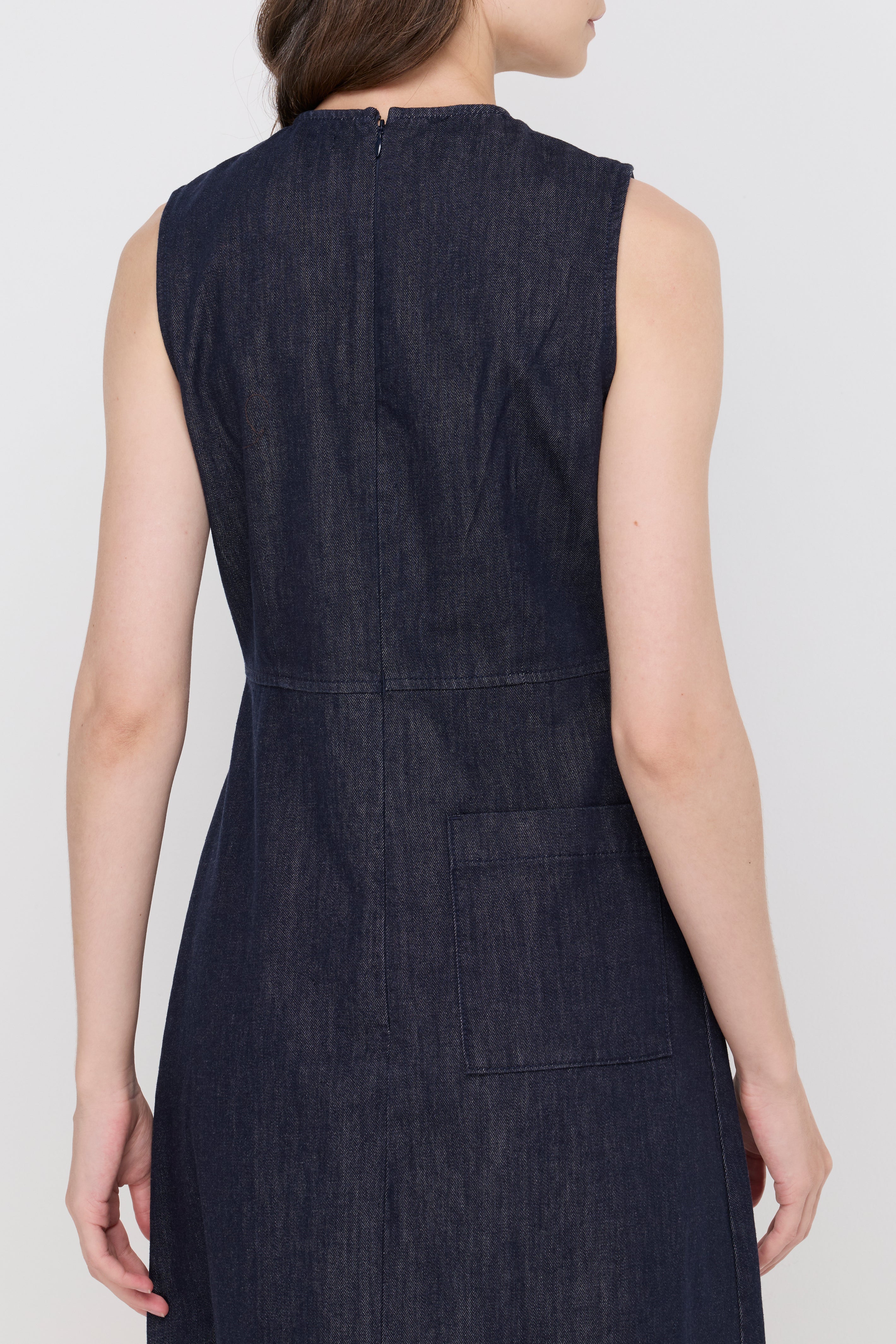 Sleeveless Denim Fit-And-Flare Dress Navy