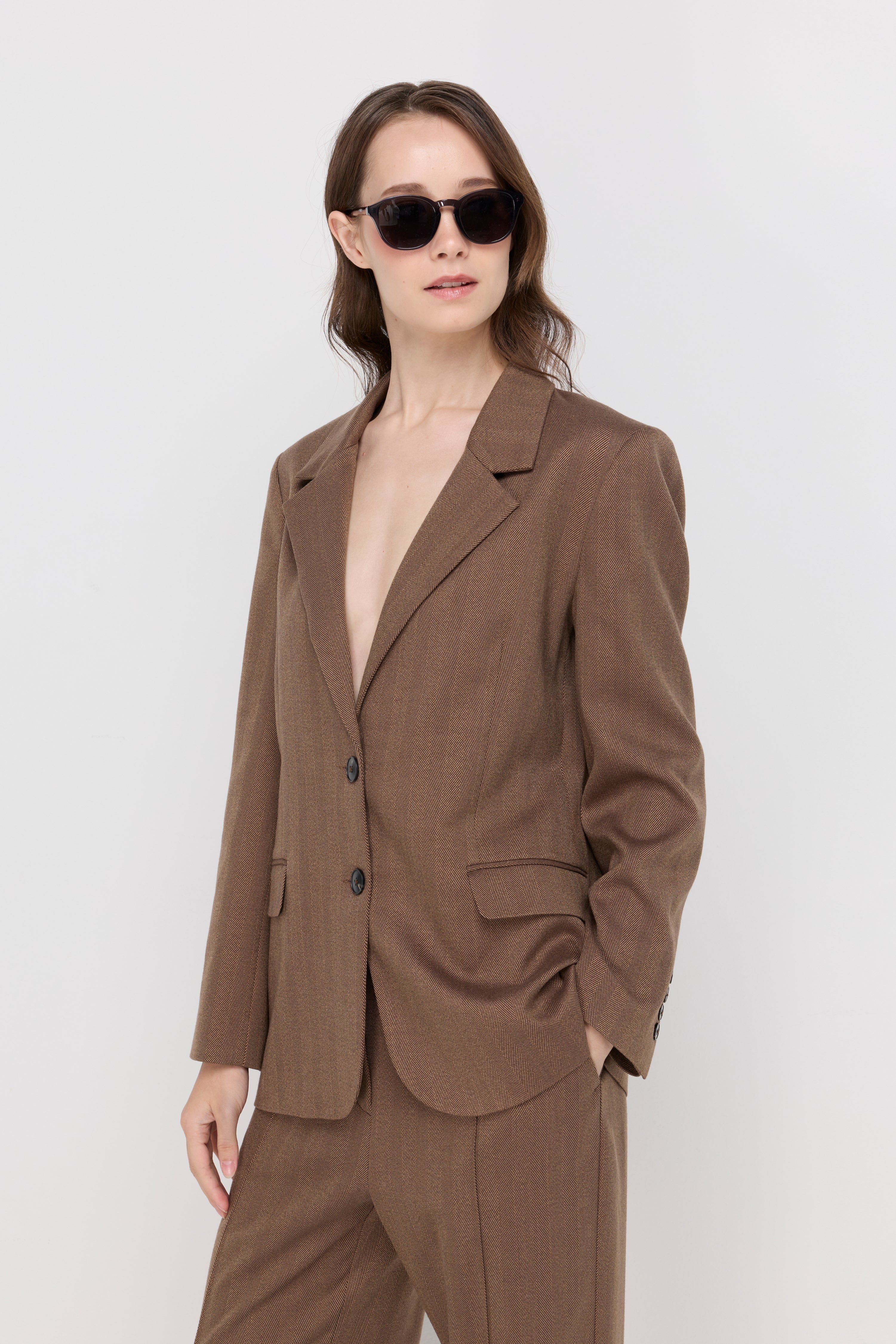 Tailored Single-Breasted Blazer Dark Brown