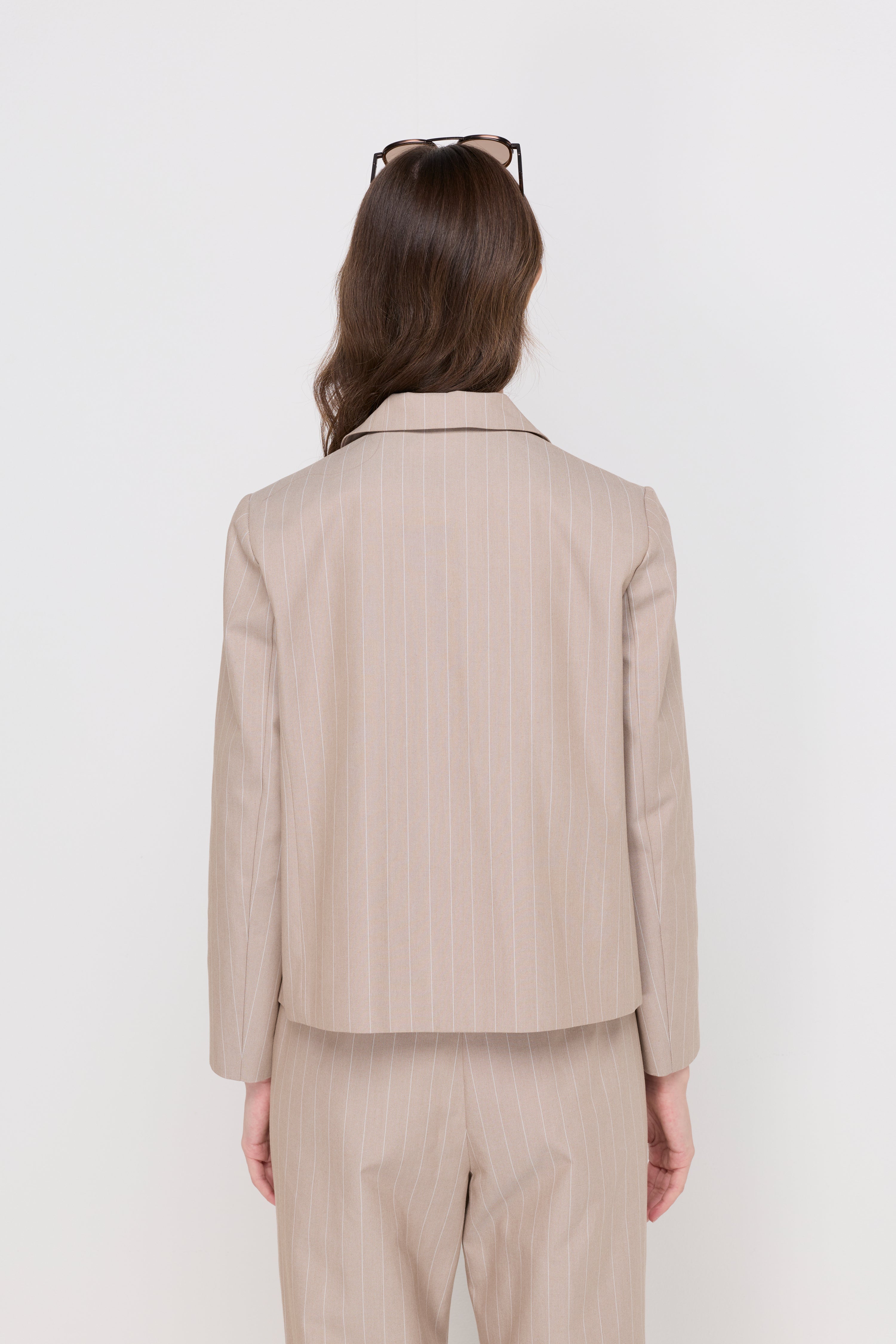 Pinstripe Double-Breasted Blazer Beige