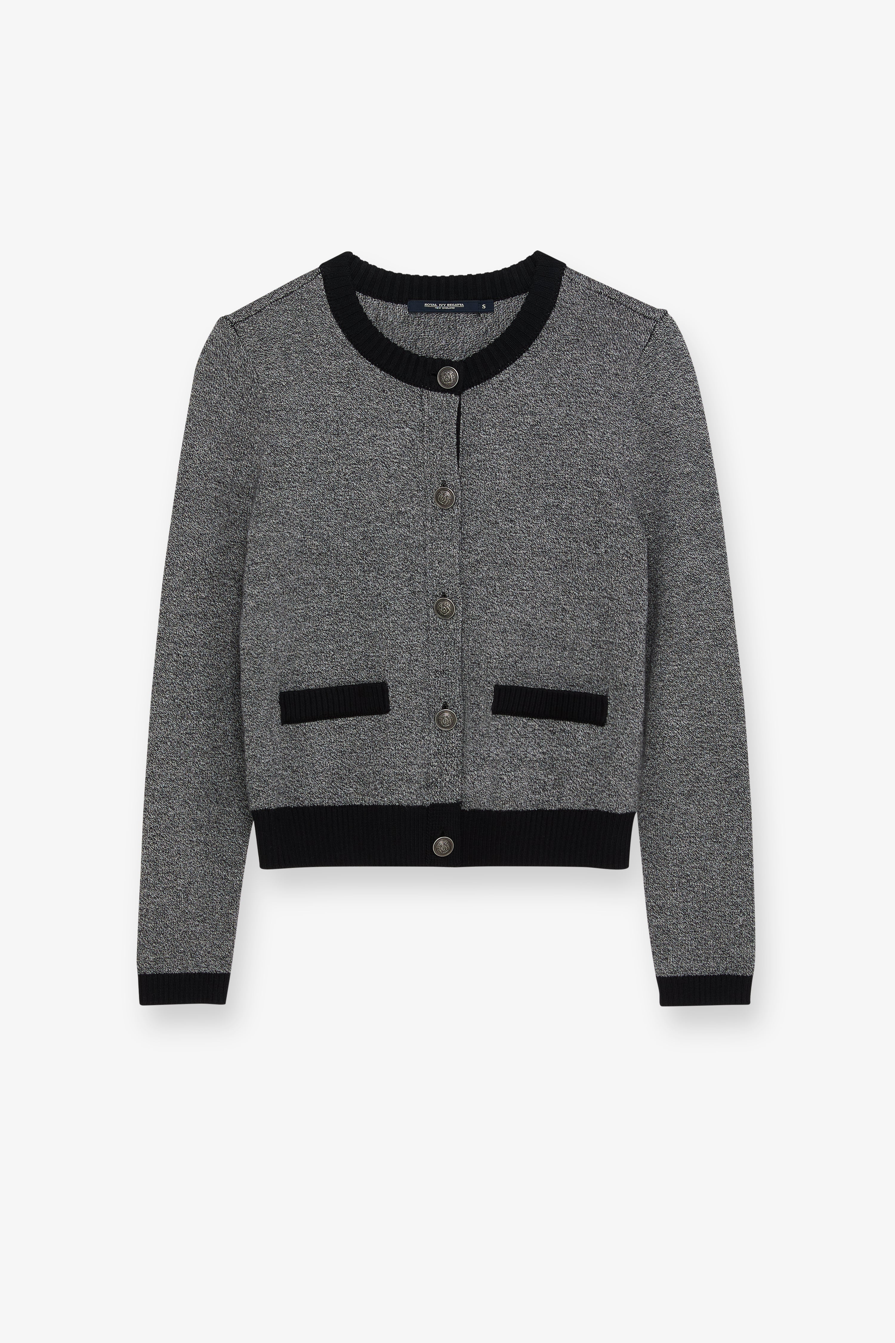 Contrast-Trim Knit Cardigan Grey