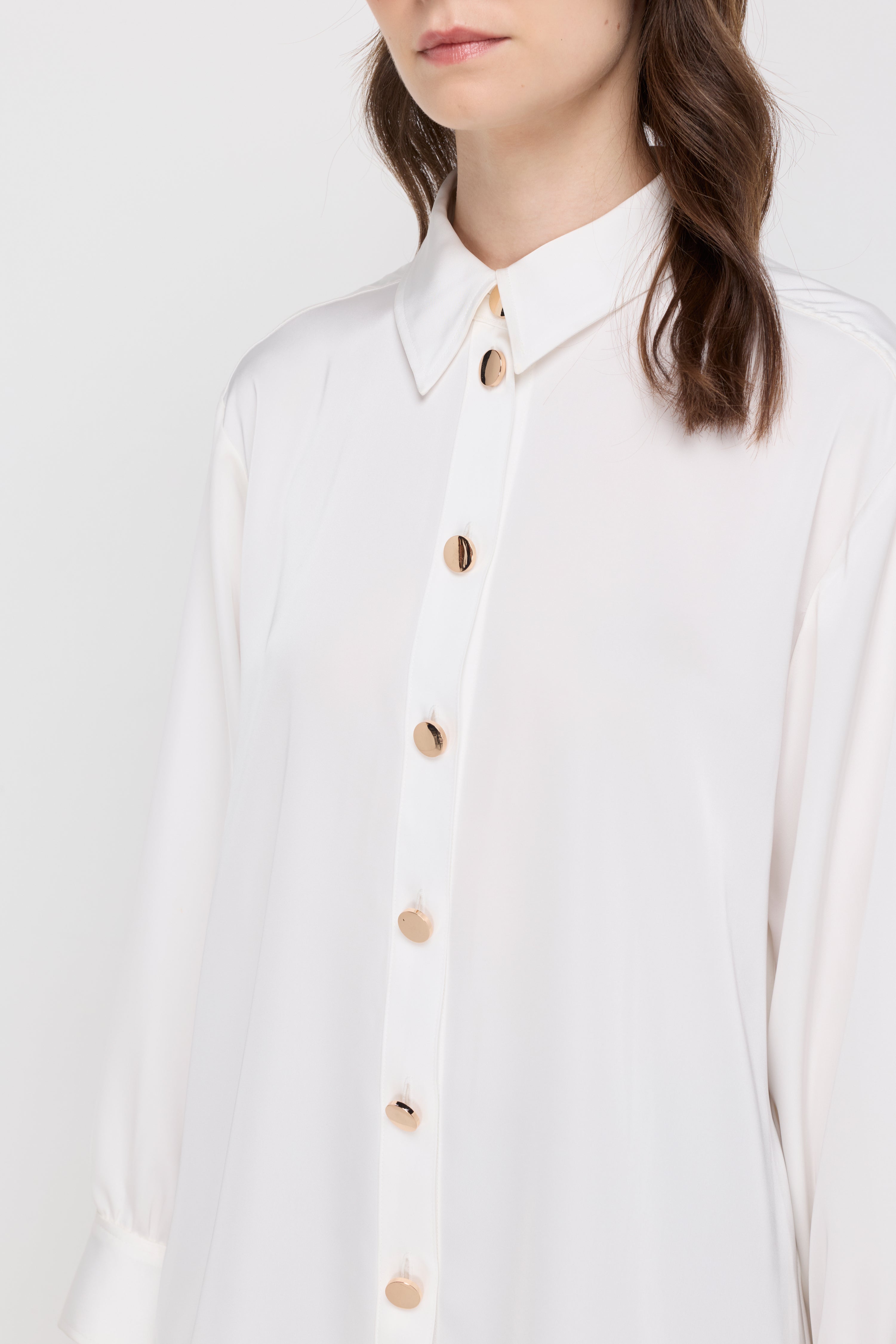 Satin Button-Front Shirt Off-White