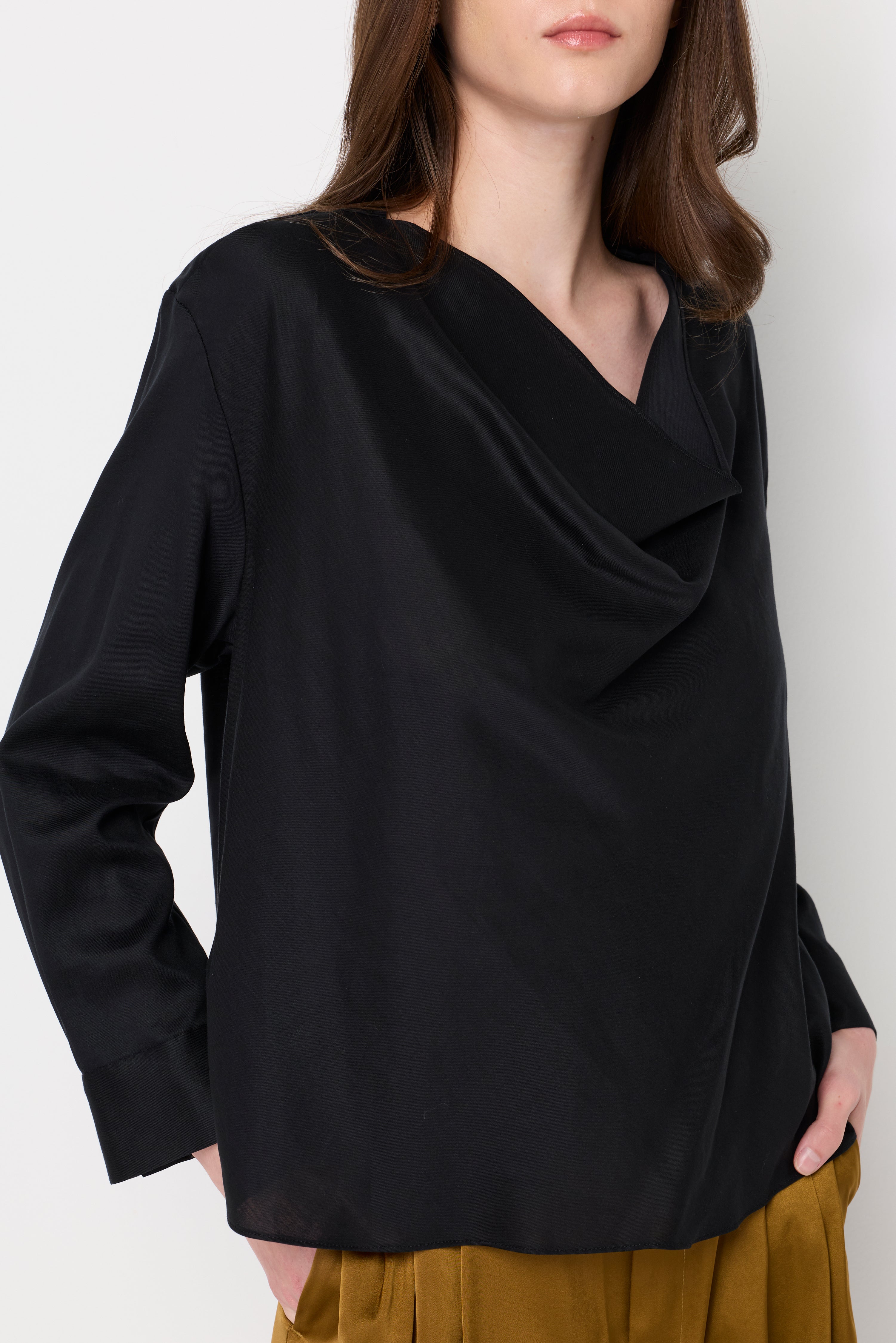 Draped Cowl Neck Blouse Black