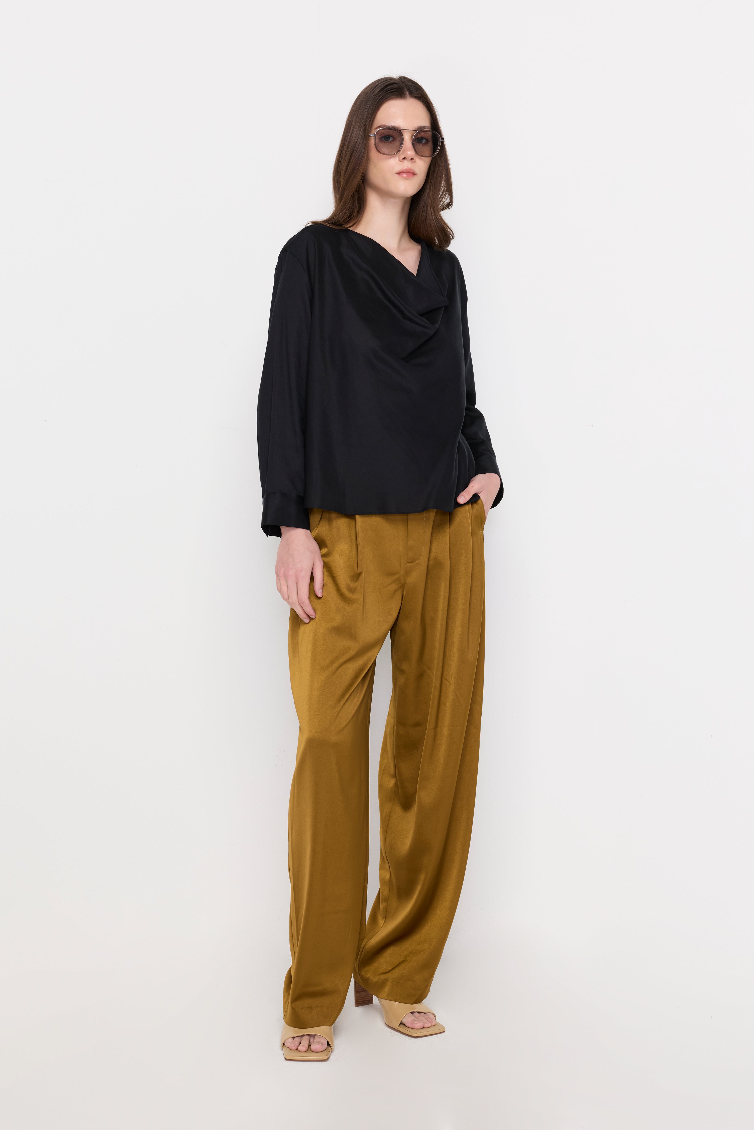 Draped Cowl Neck Blouse Black