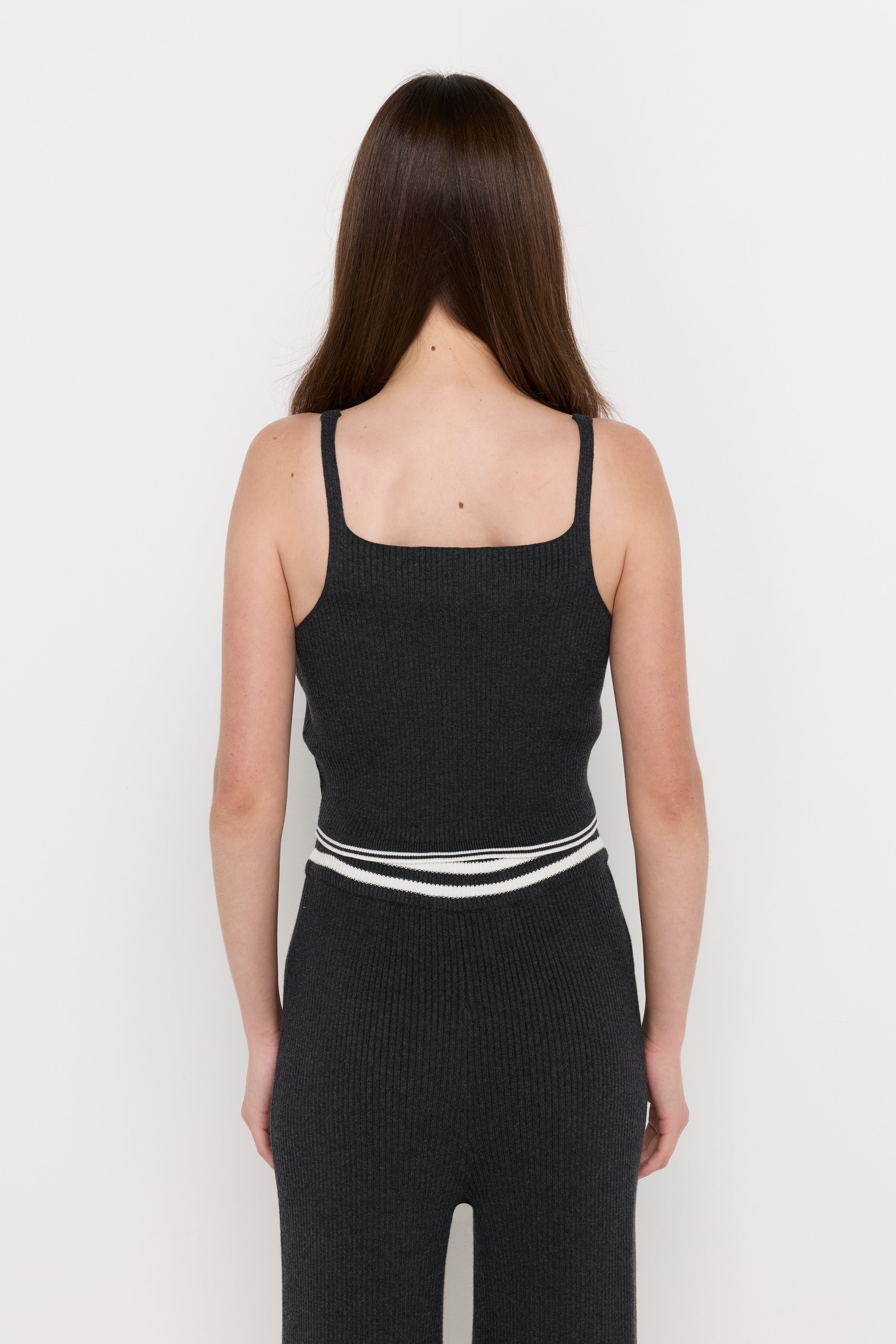 Ribbed Knit Camisole Top Top Dyed Grey