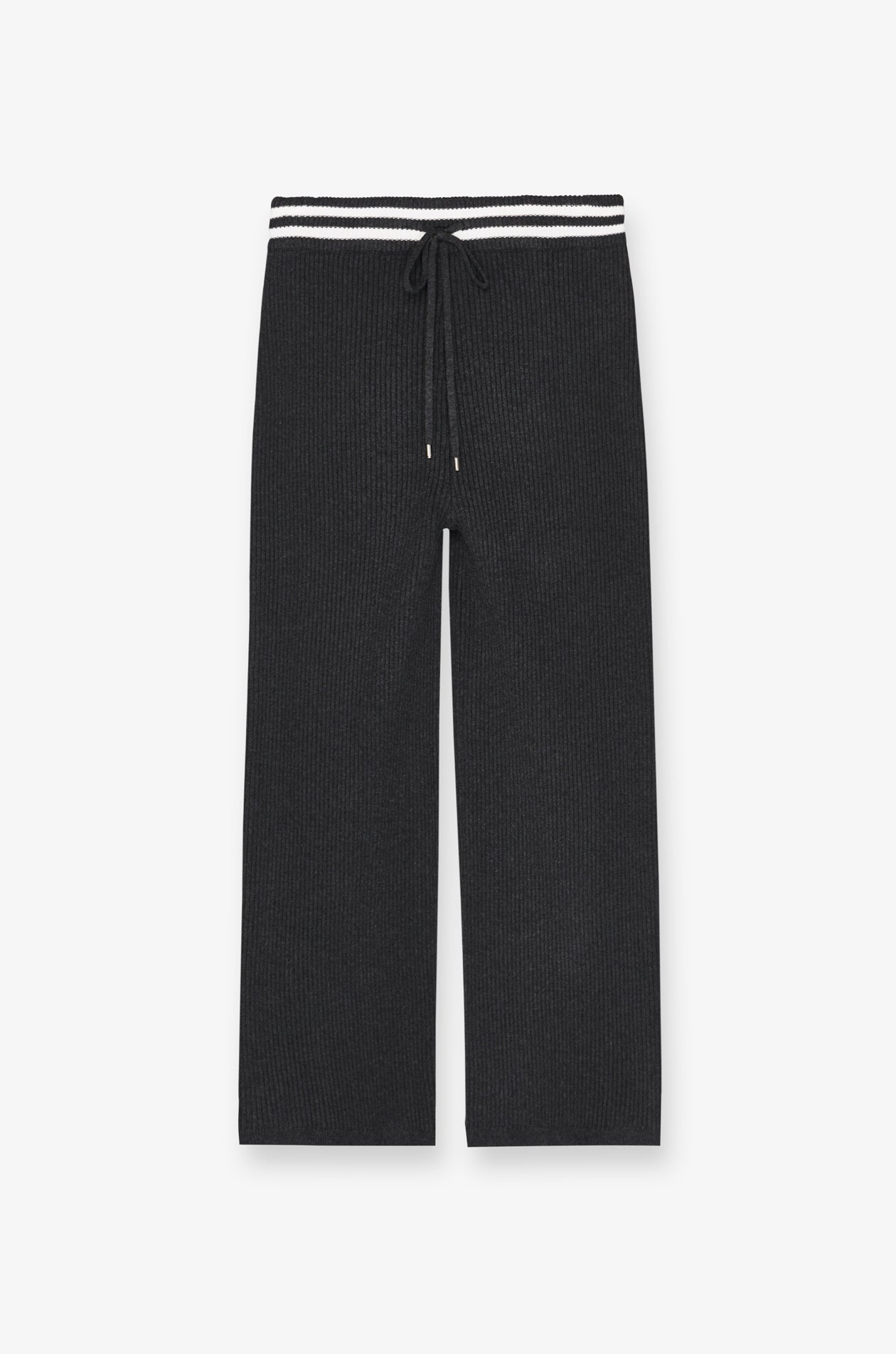 Contrast Waist Knit Wide-Leg Pants Top Dyed Grey