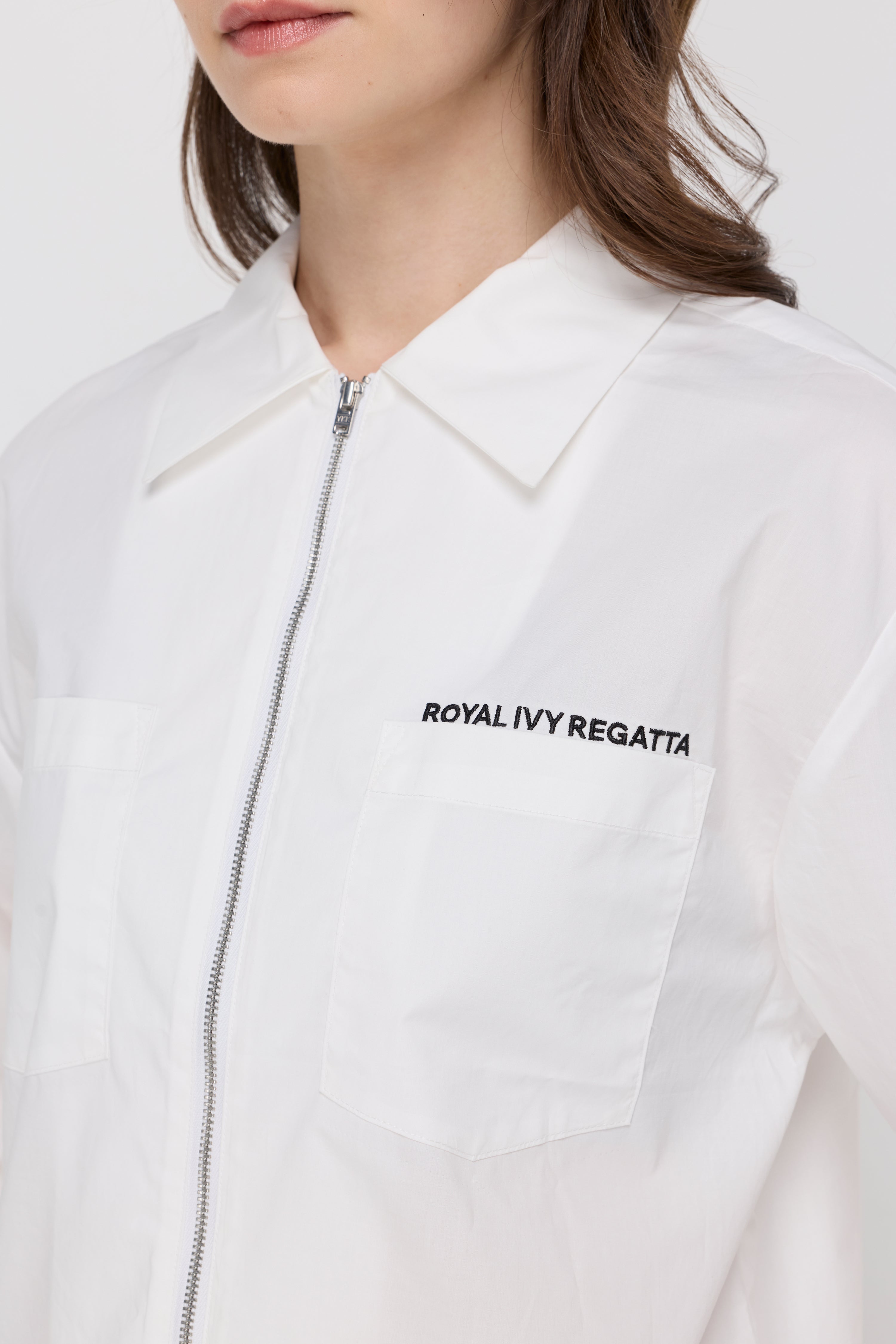 Zip Front Utility Shirt Cream