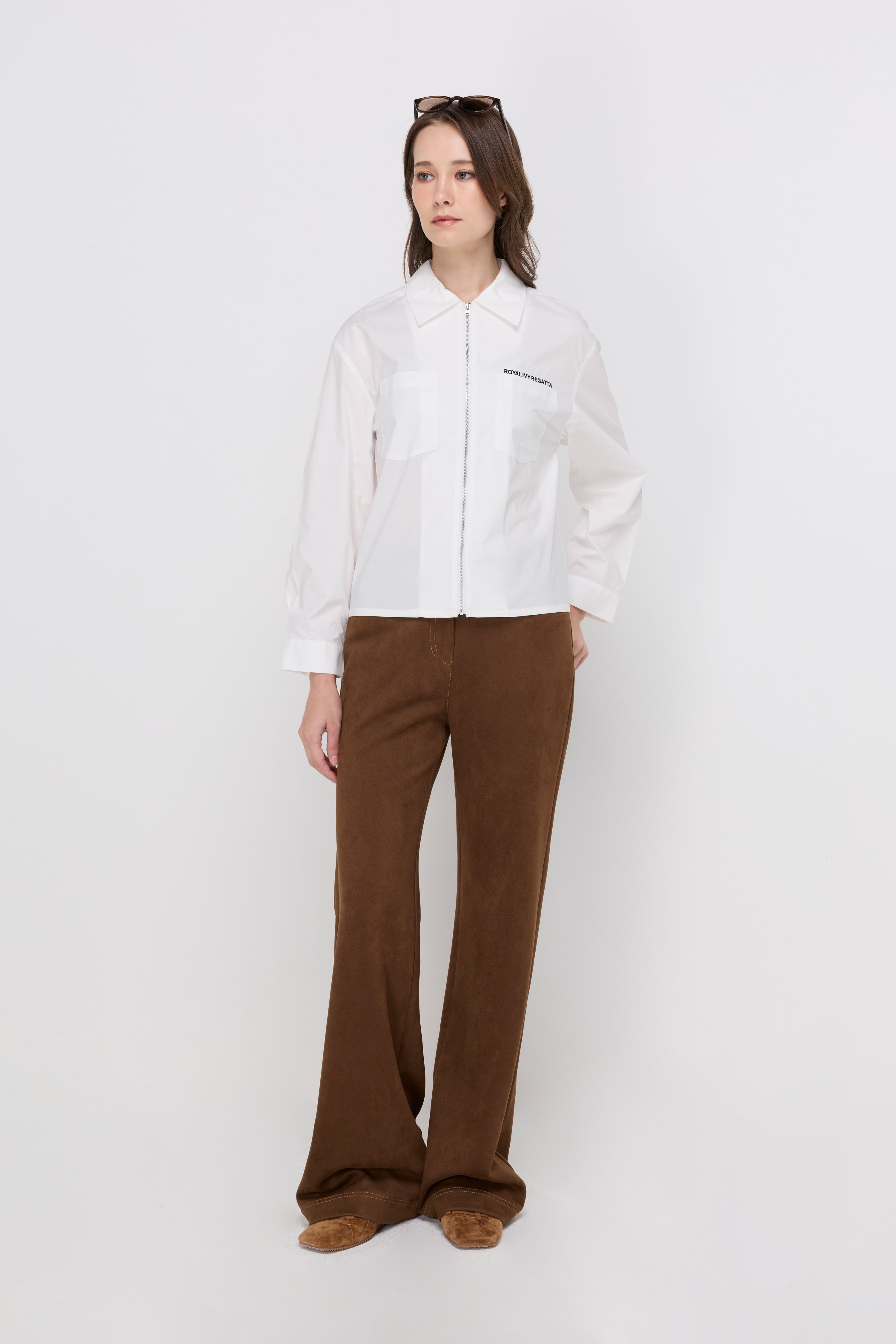 Zip Front Utility Shirt Cream