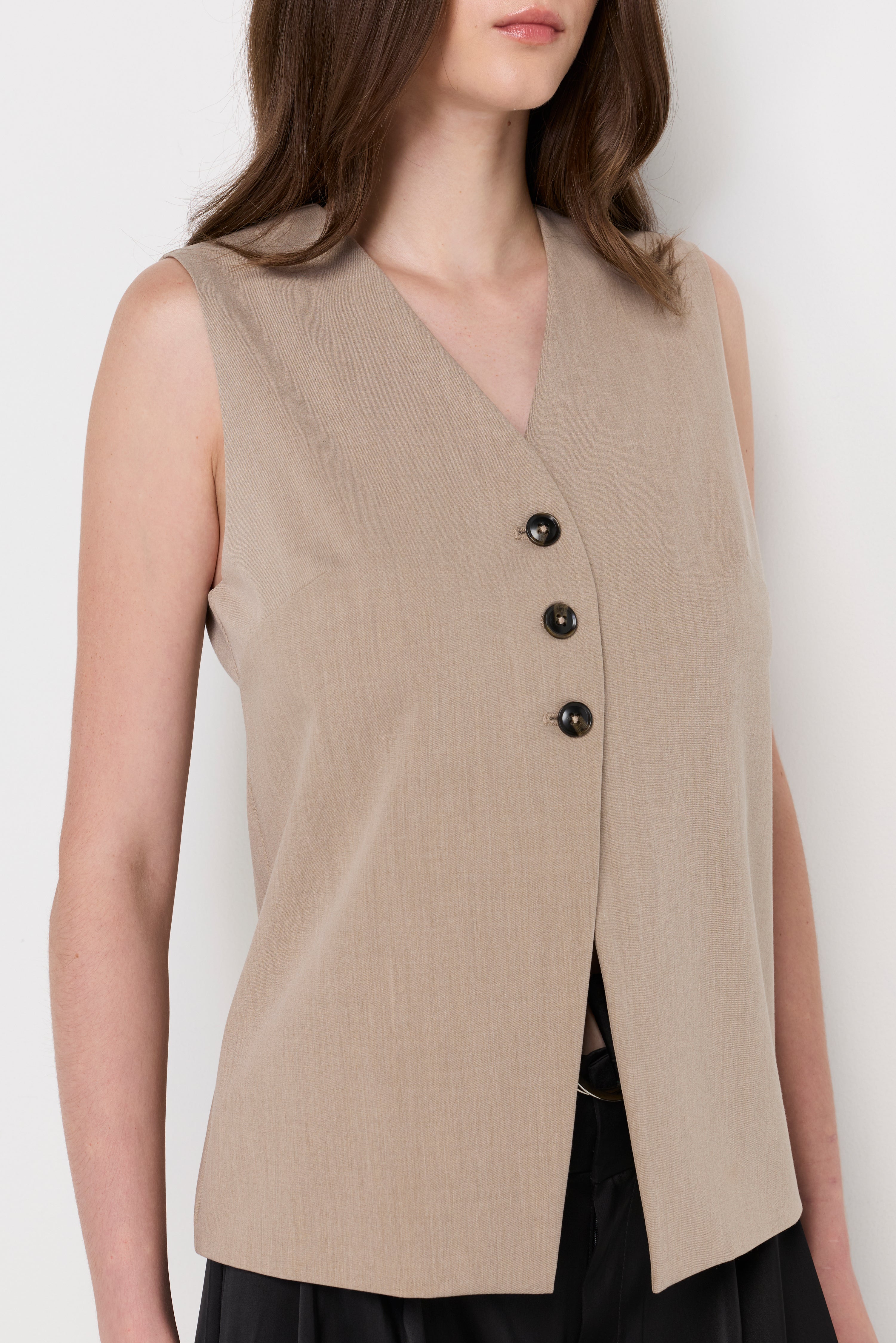 Tailored Button-Front Vest Top Brown