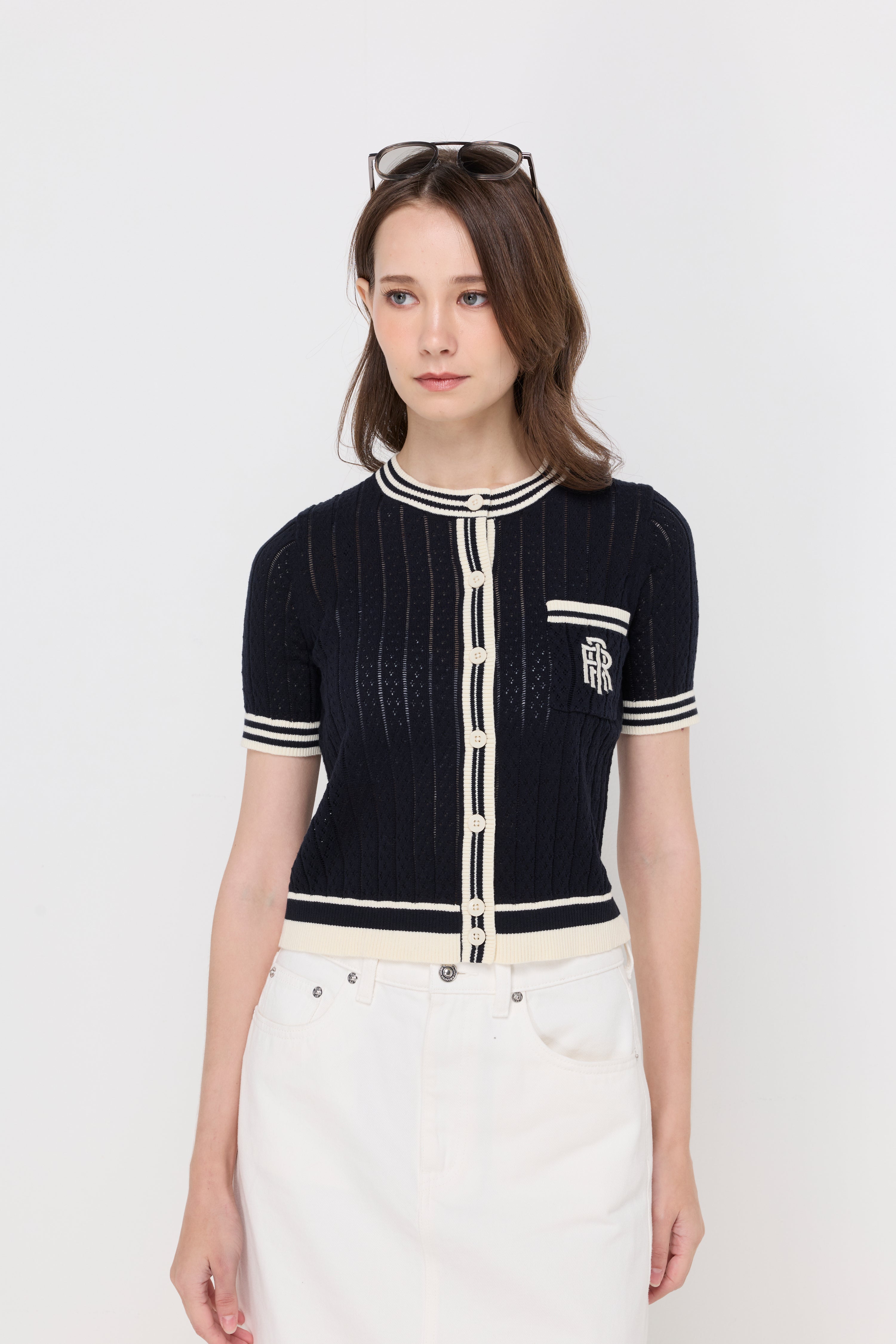 Contrast Trim Knit Cardigan Navy