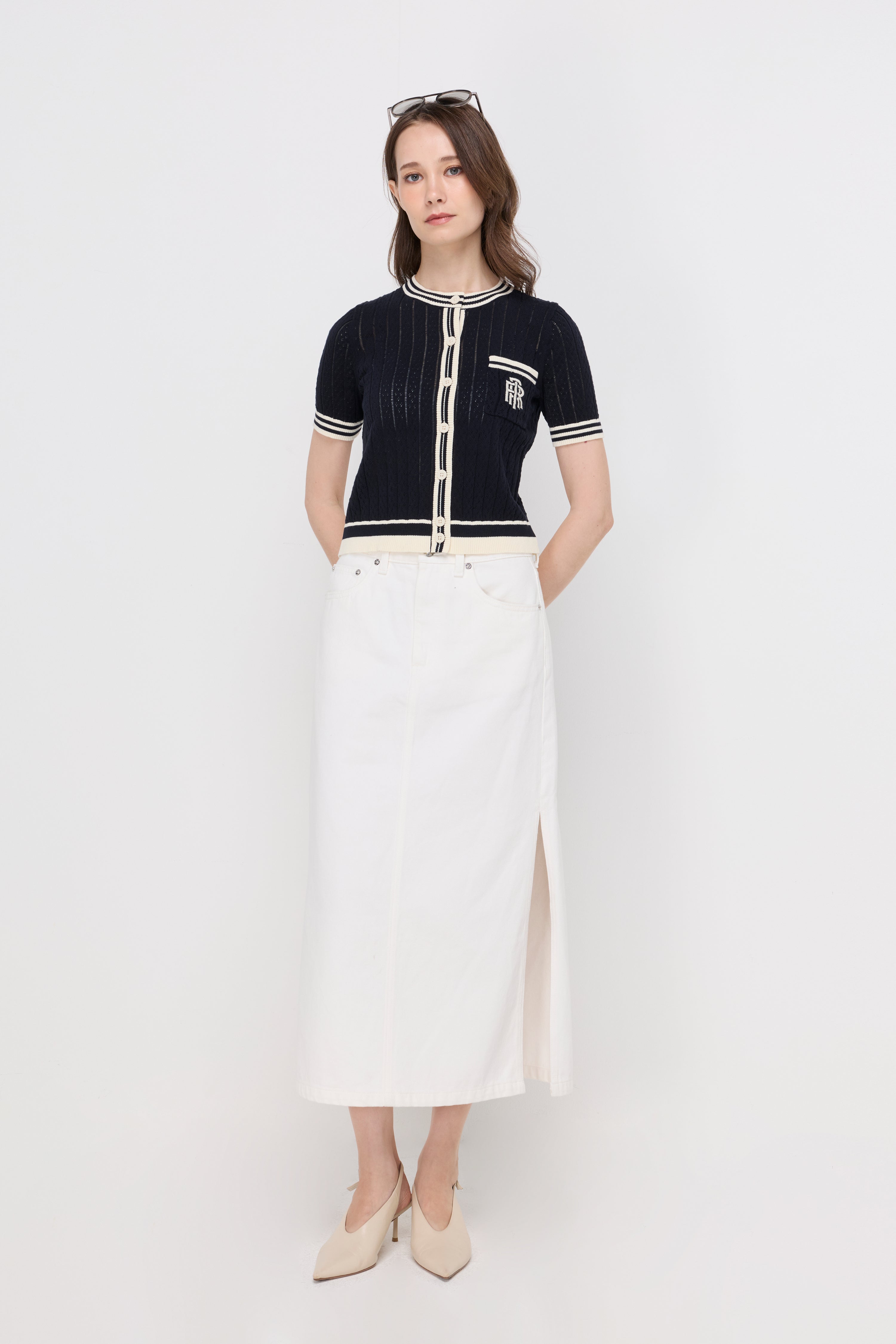 Contrast Trim Knit Cardigan Navy