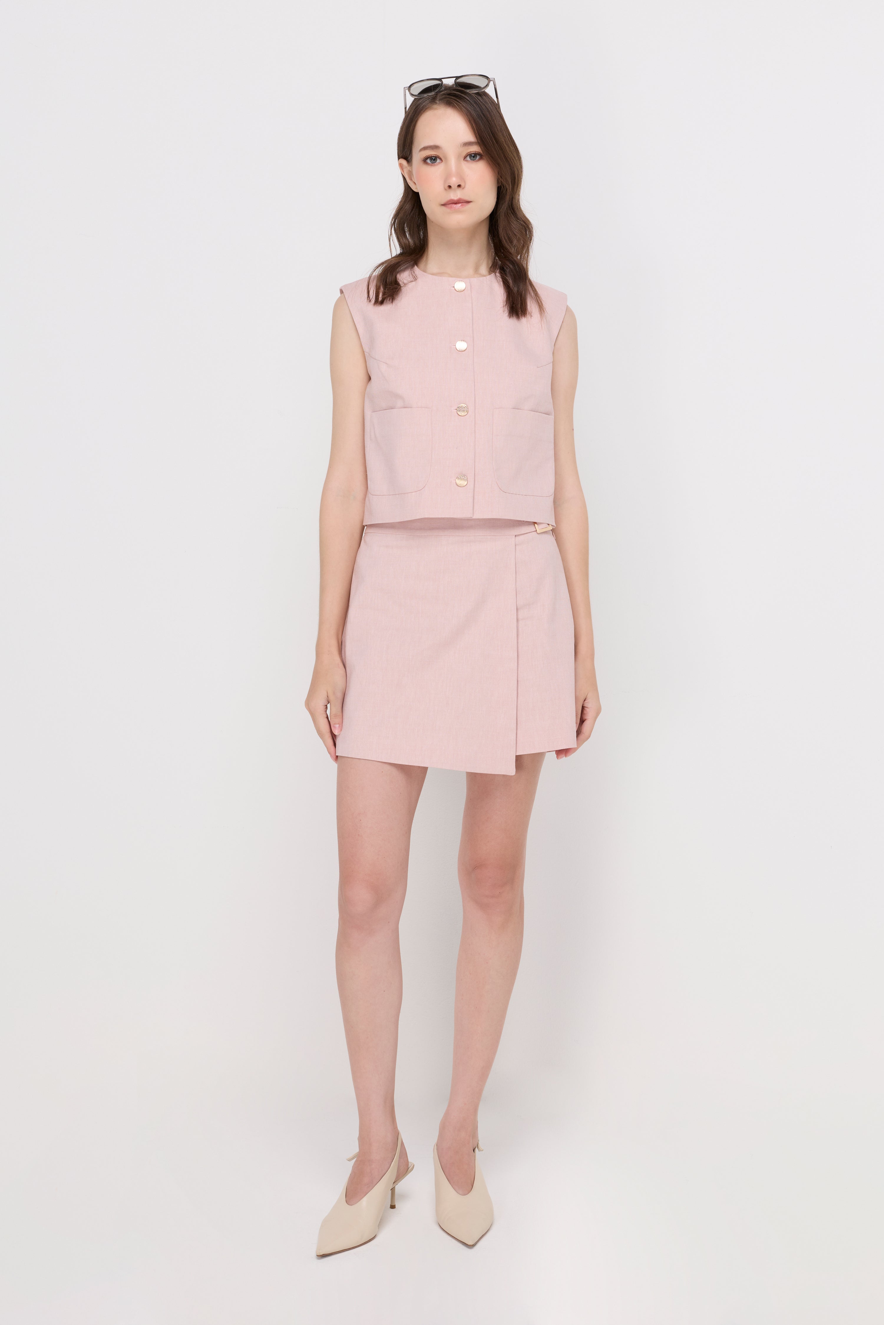Tailored Cropped Vest Pink
