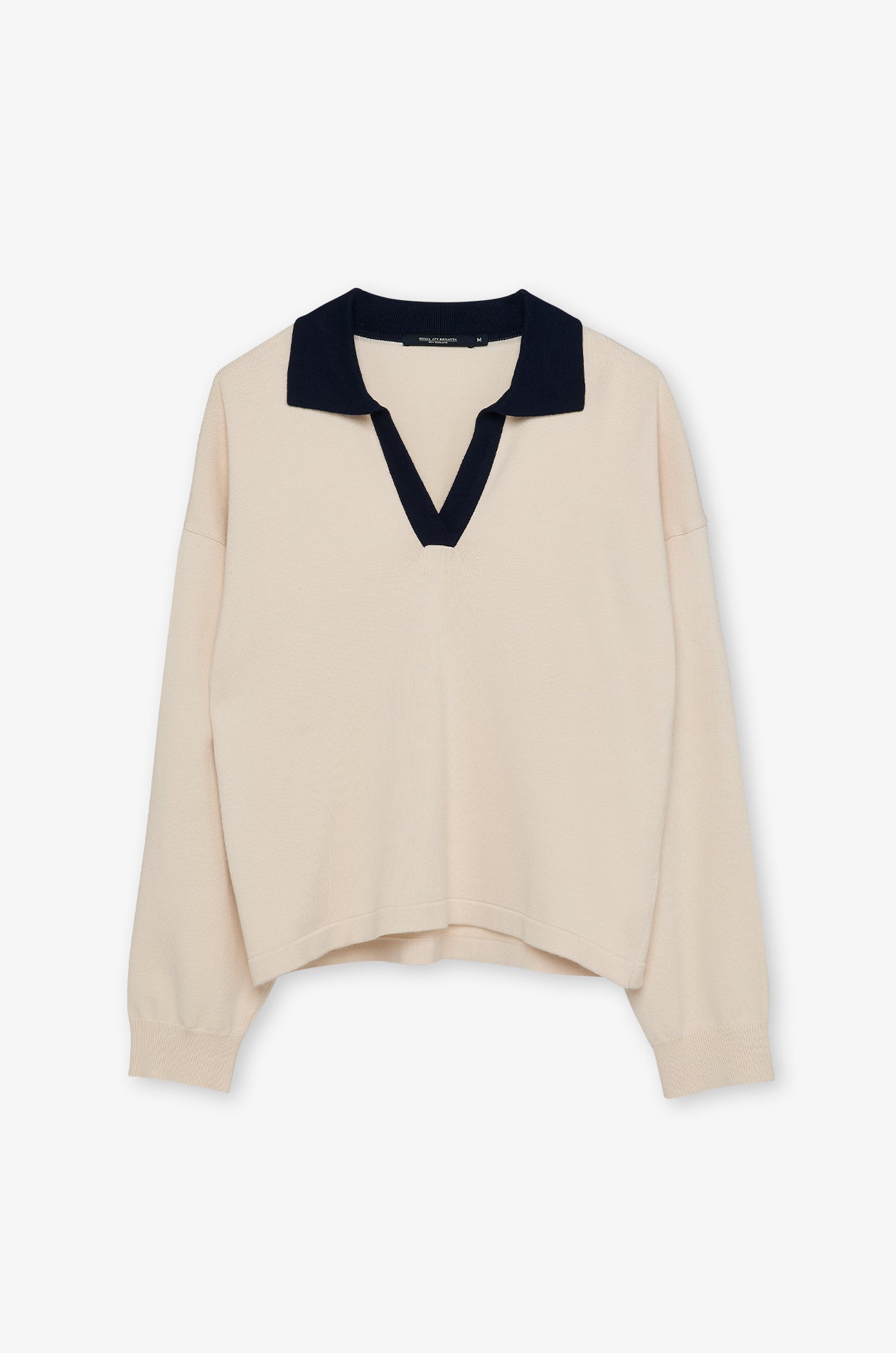 Contrast Trim Long Sleeve Polo Sweater Off-White