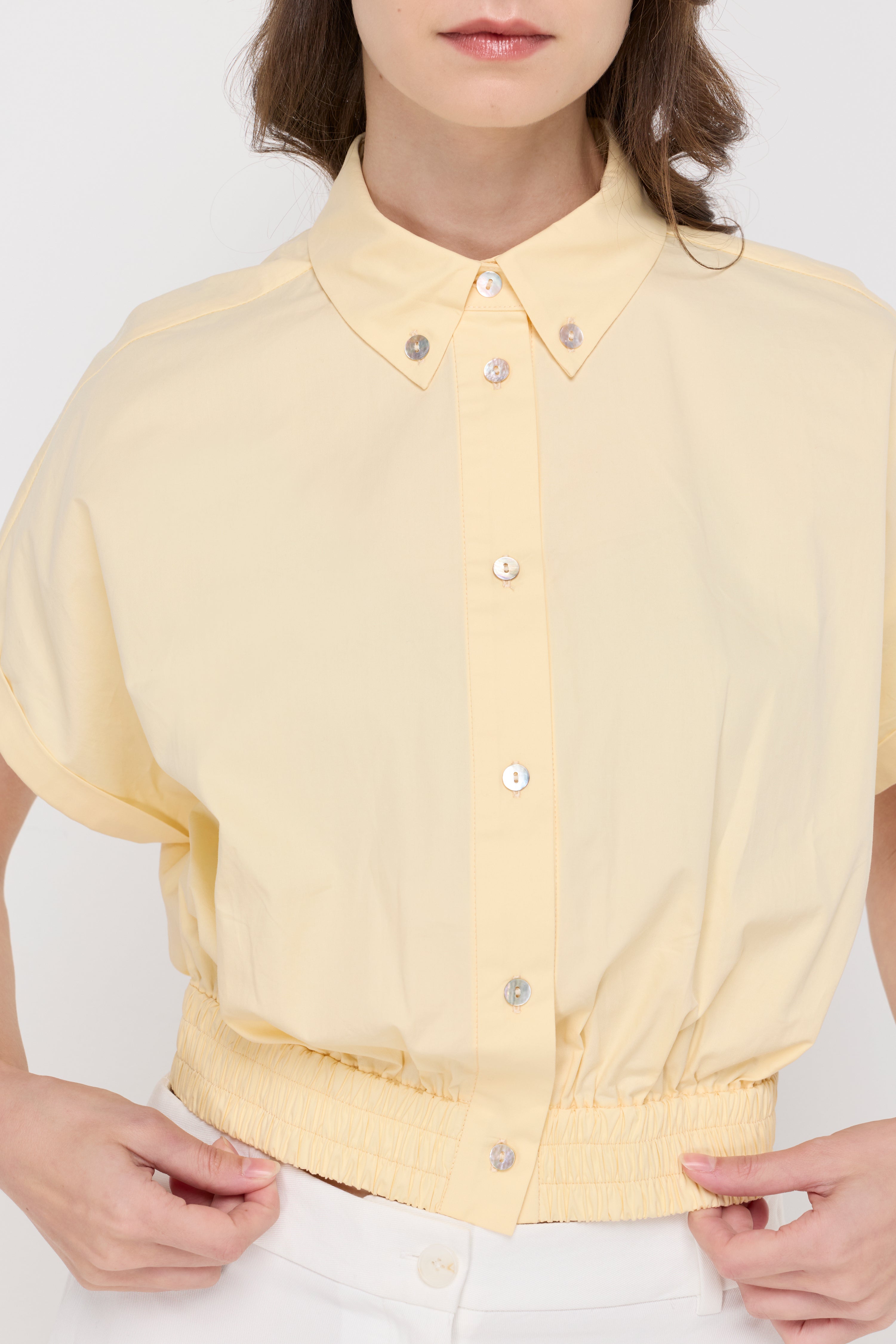 Elastic Hem Cropped Polo Shirt Yellow