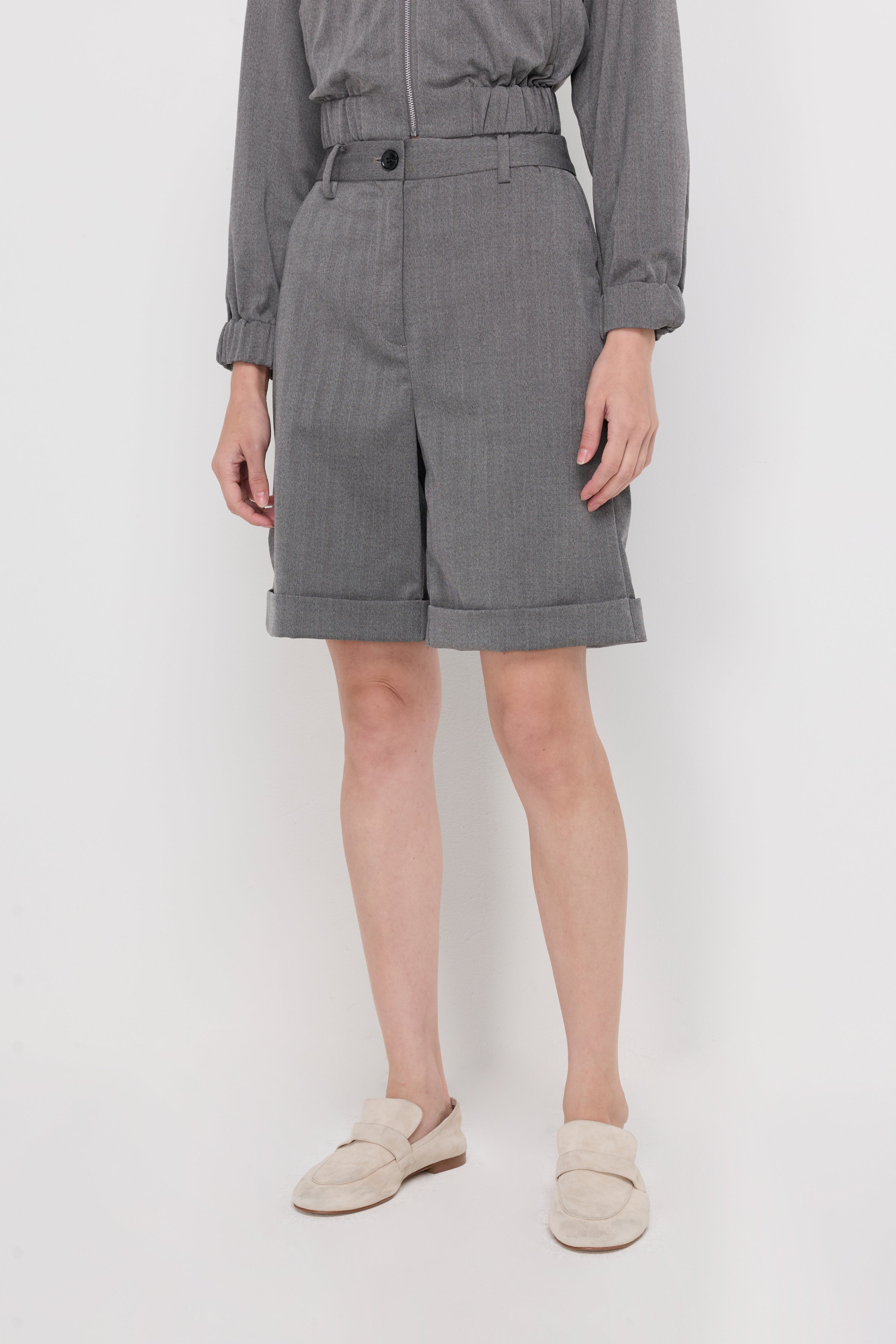 Herringbone Tailored Bermuda Shorts Grey