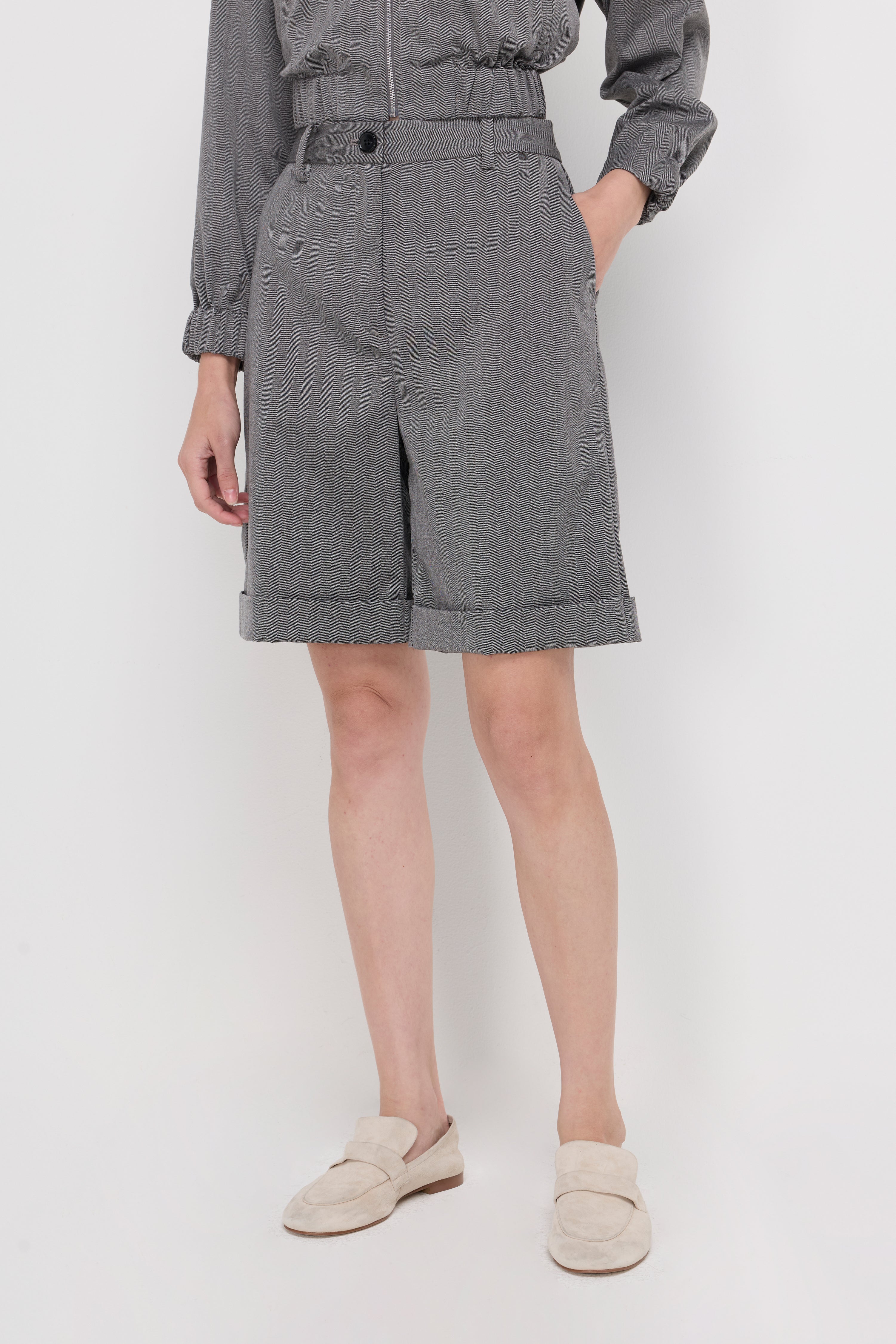 Herringbone Tailored Bermuda Shorts Grey