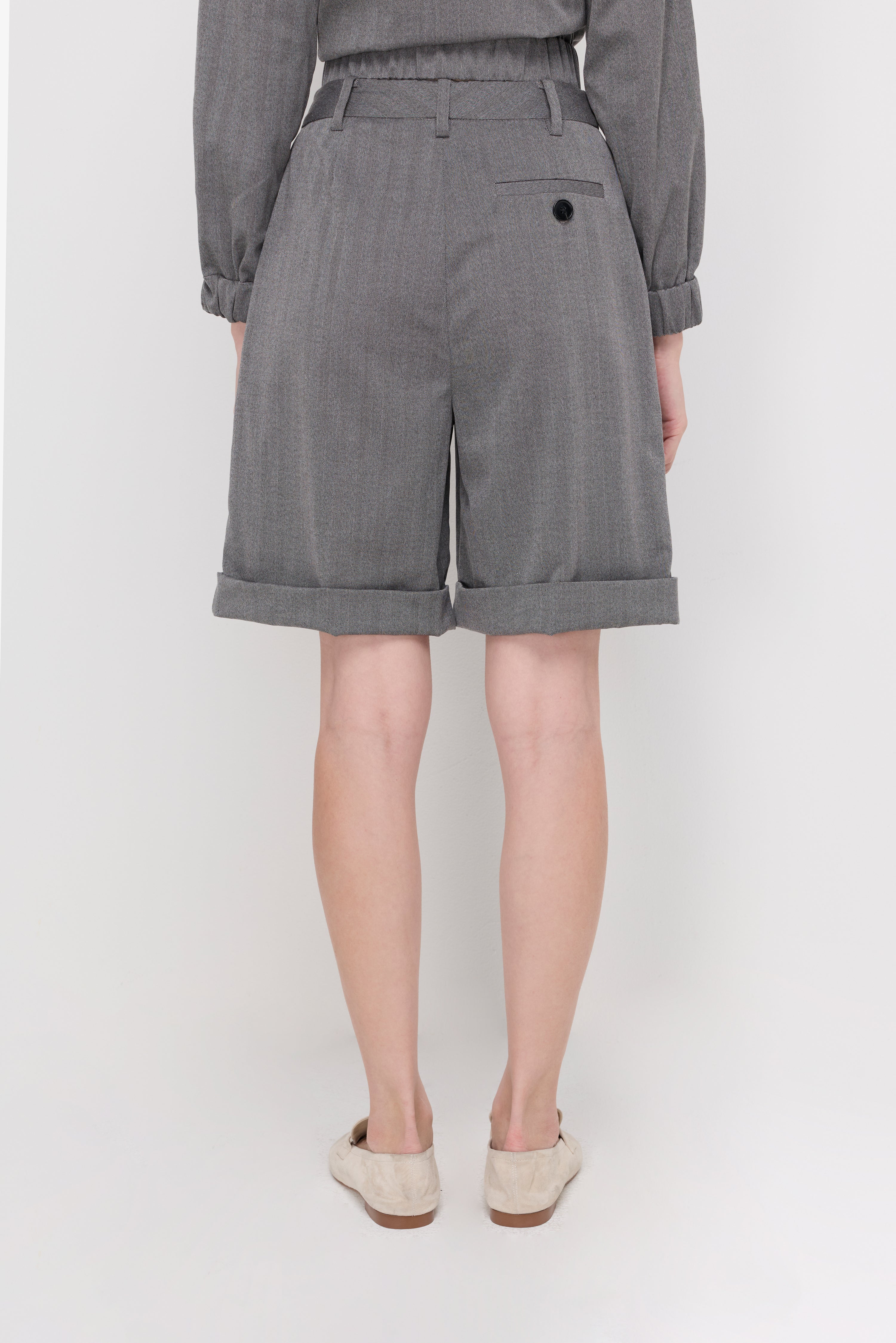 Herringbone Tailored Bermuda Shorts Grey