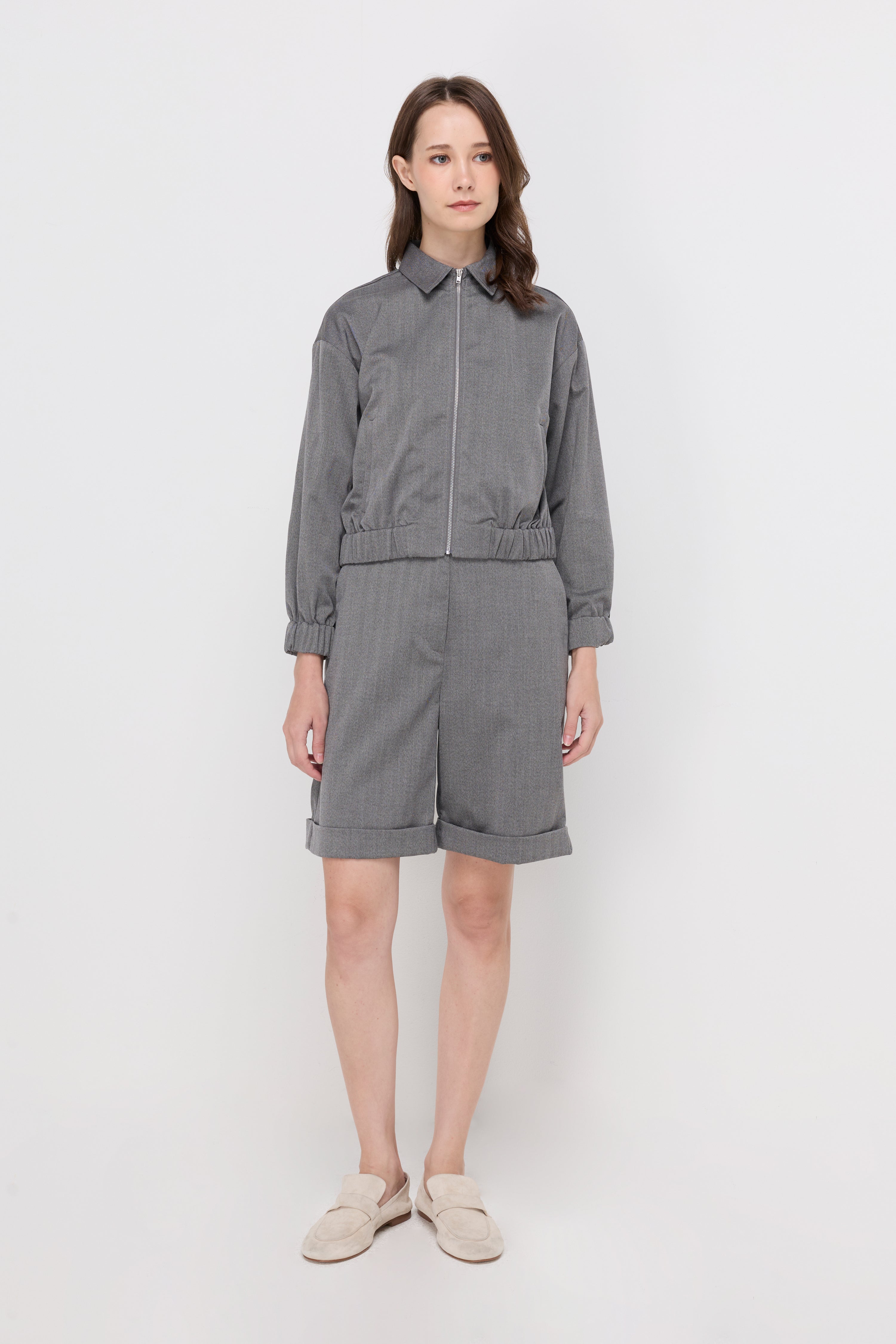 Herringbone Tailored Bermuda Shorts Grey