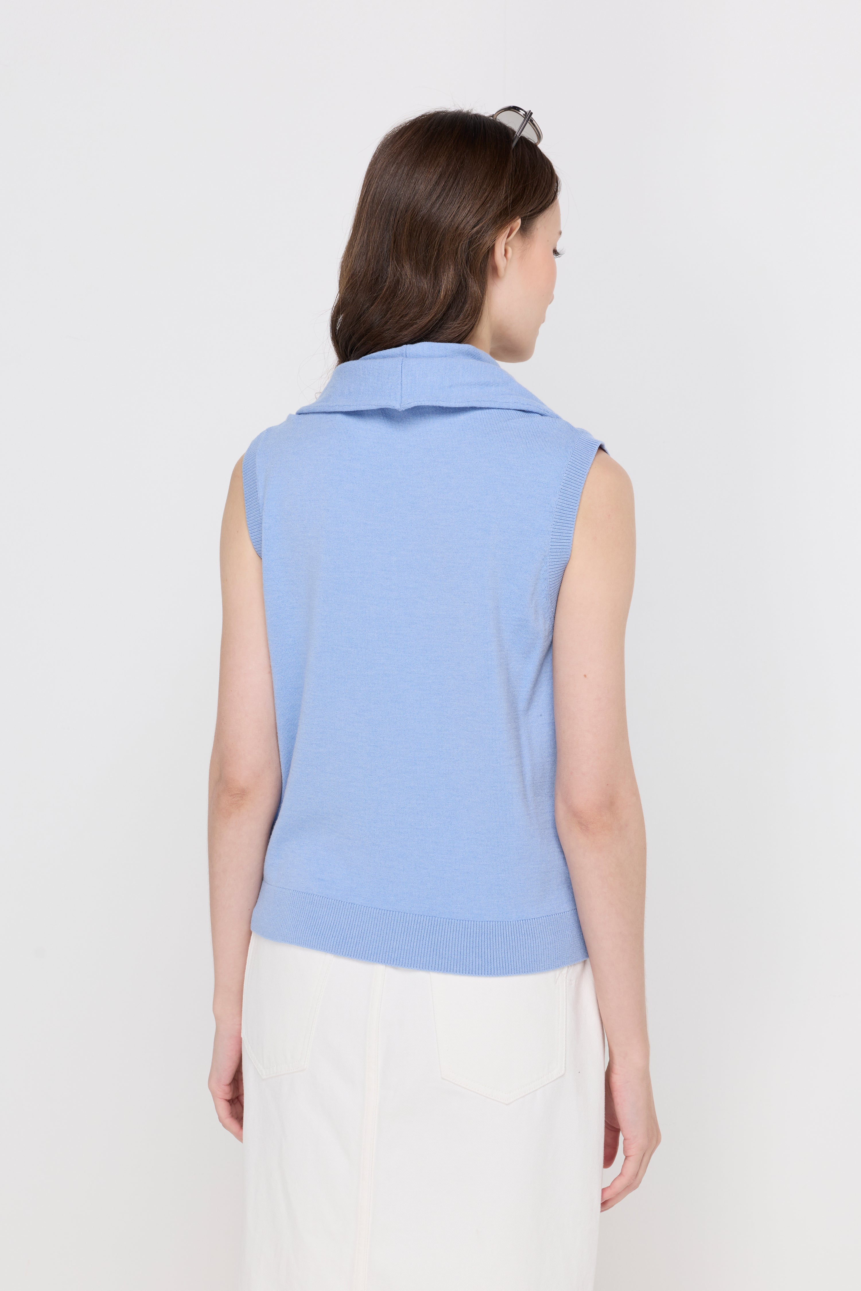 Shoulder-Wrap Knit Top Blue