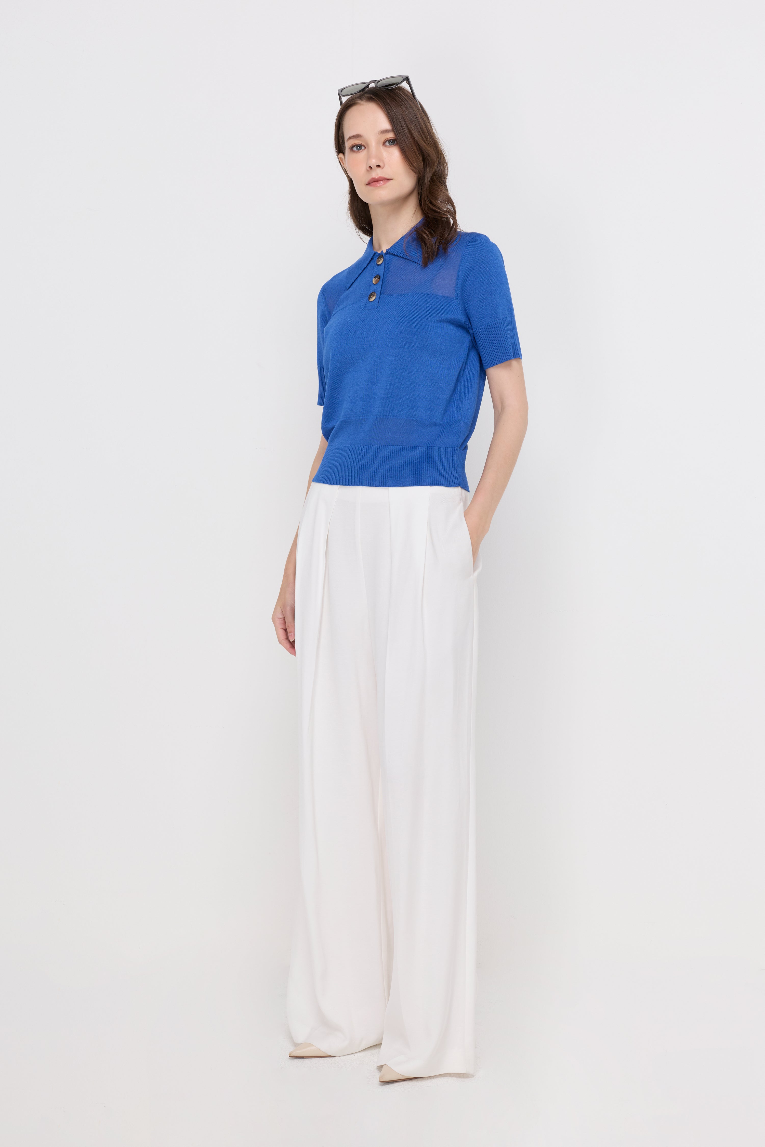 Textured Knit Polo Top Dark Blue