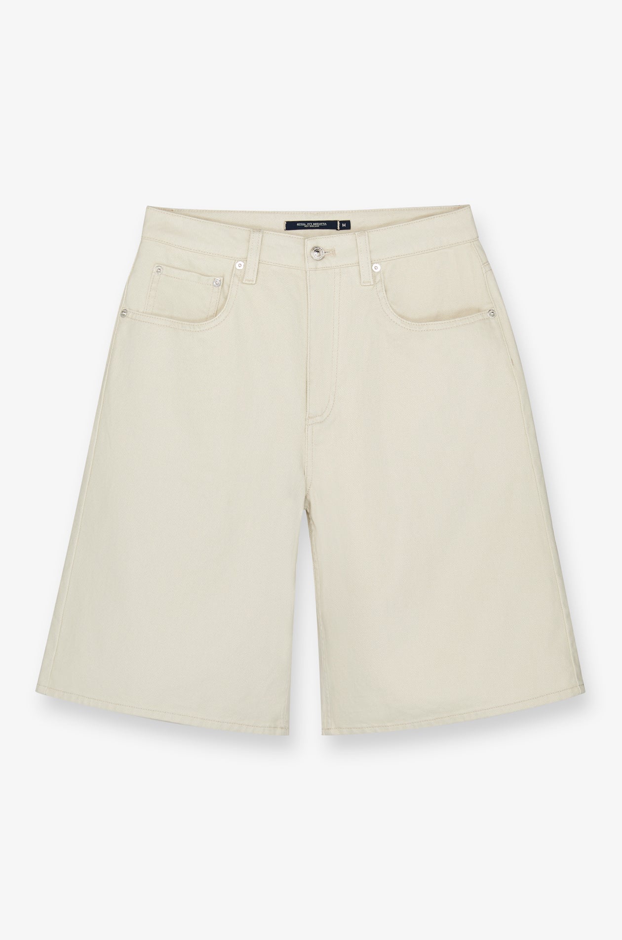 High-Rise Denim Bermuda Shorts Beige