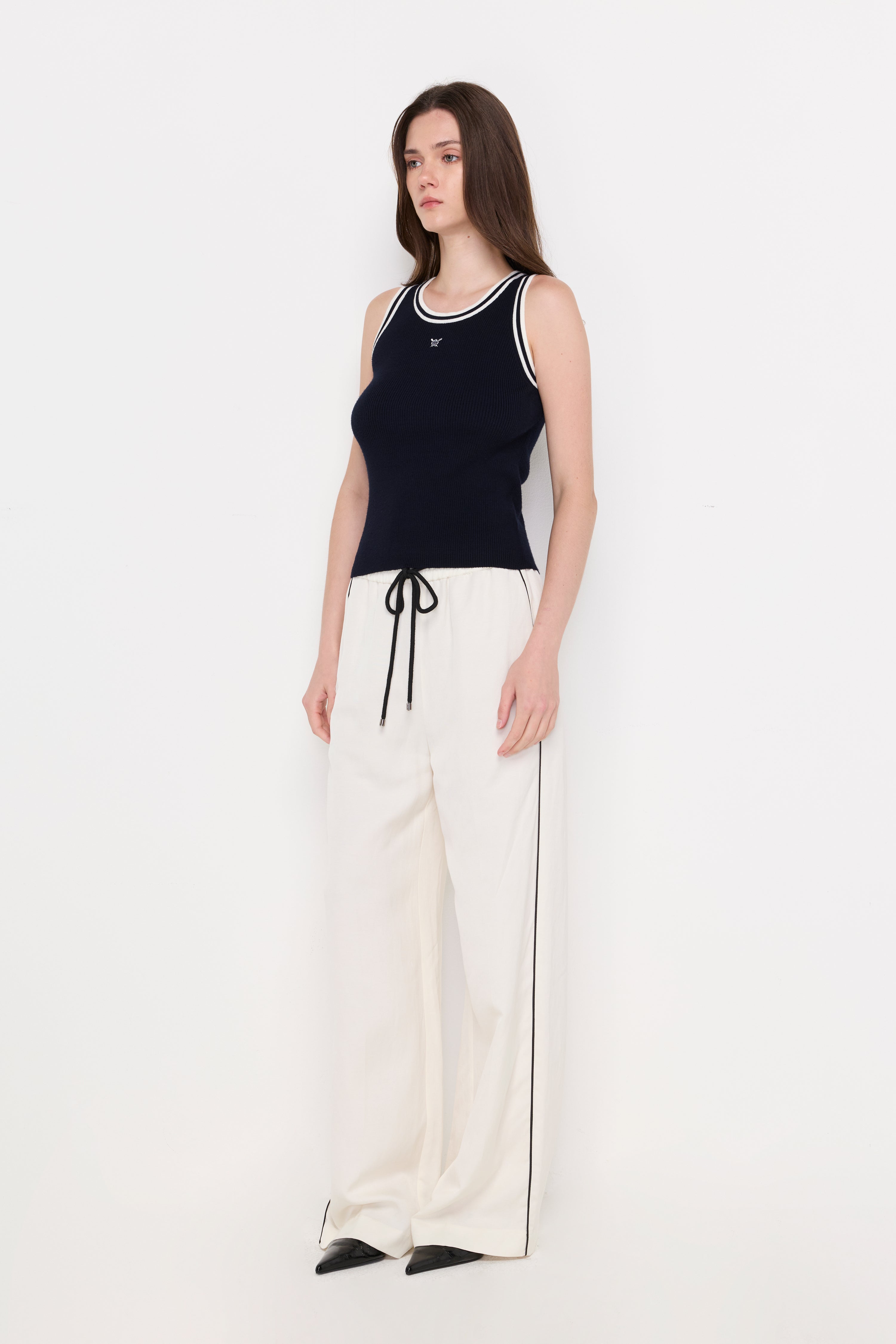 Contrast Trim Knit Tank Top Navy