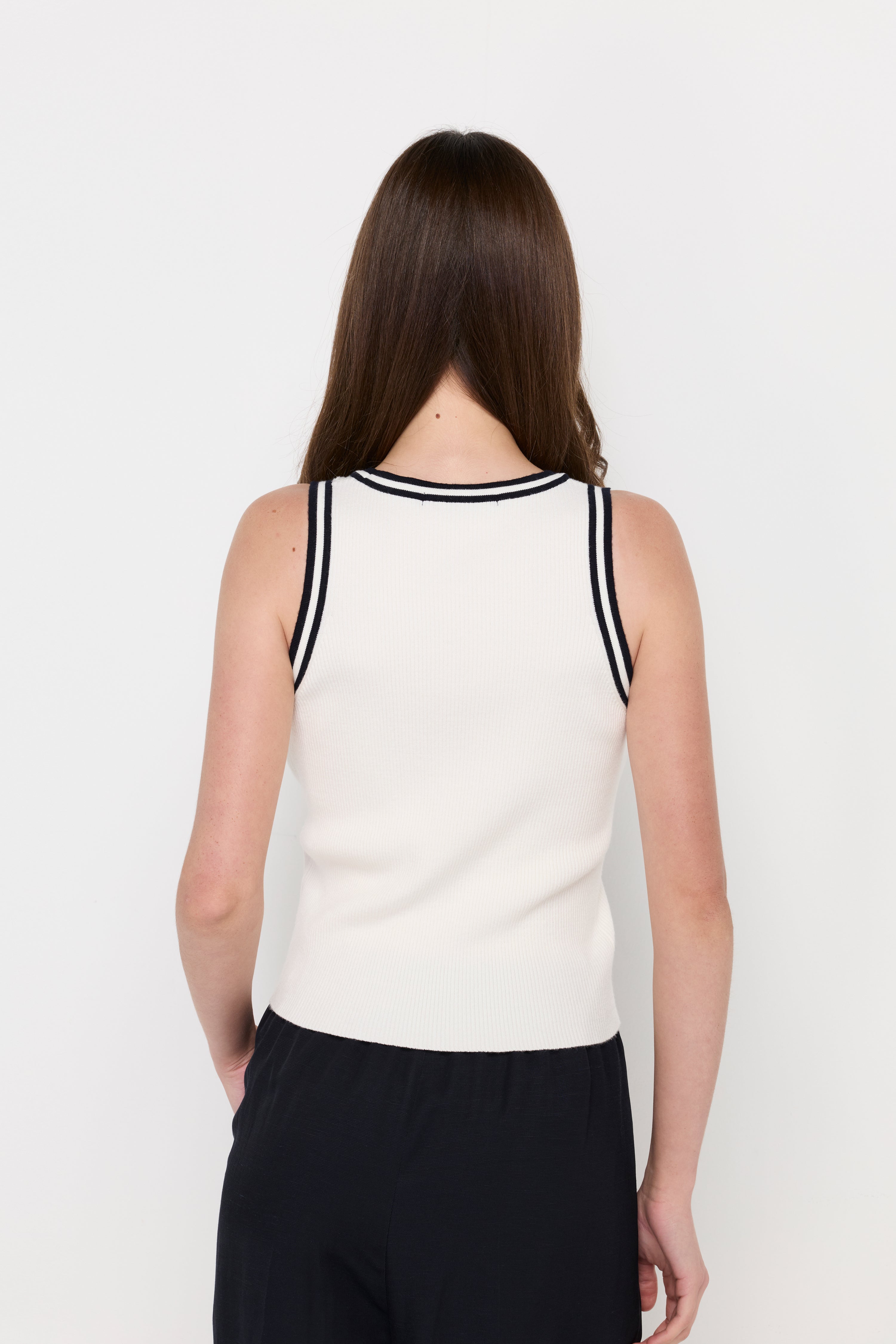 Contrast Trim Knit Tank Top White