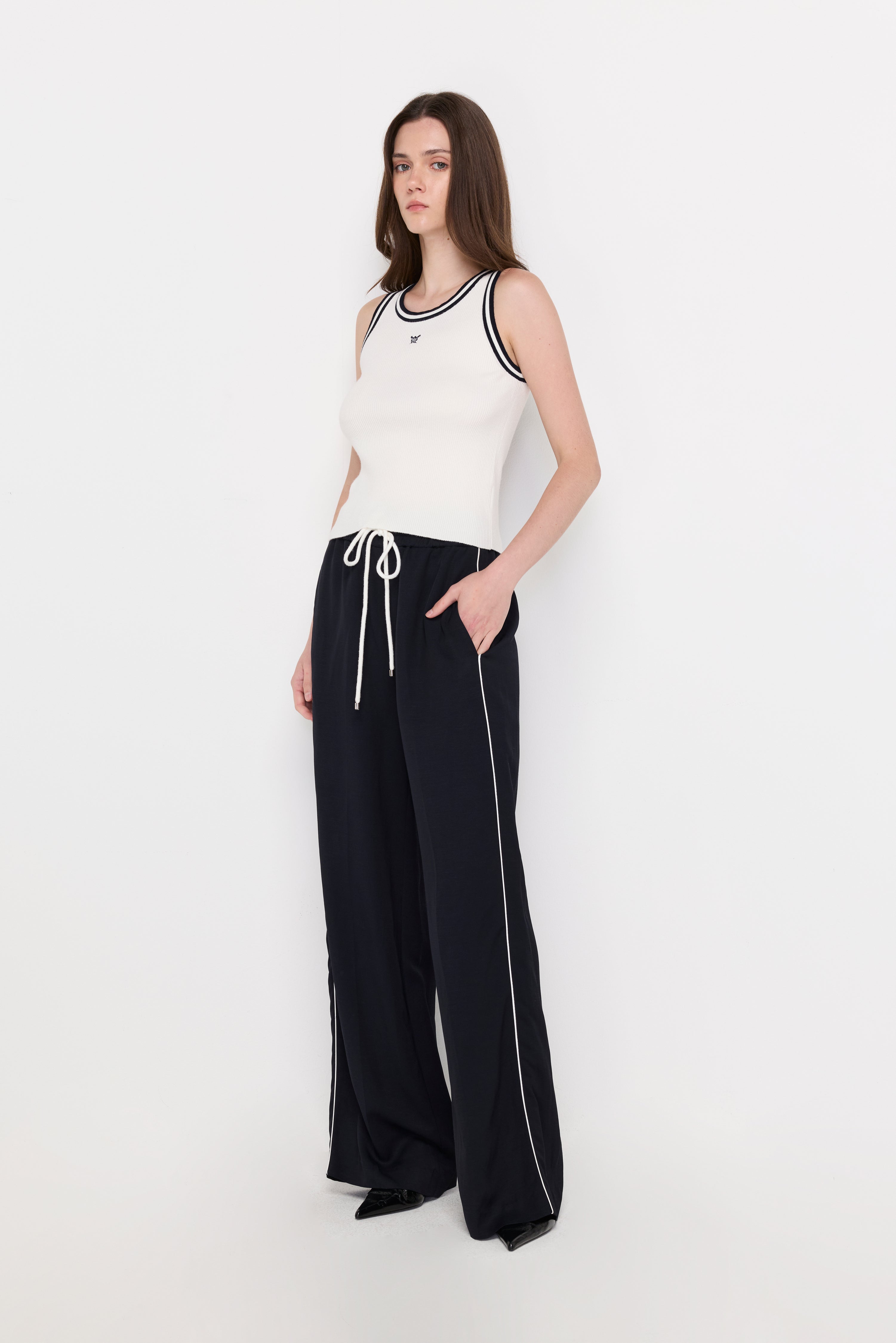 Contrast Trim Knit Tank Top White