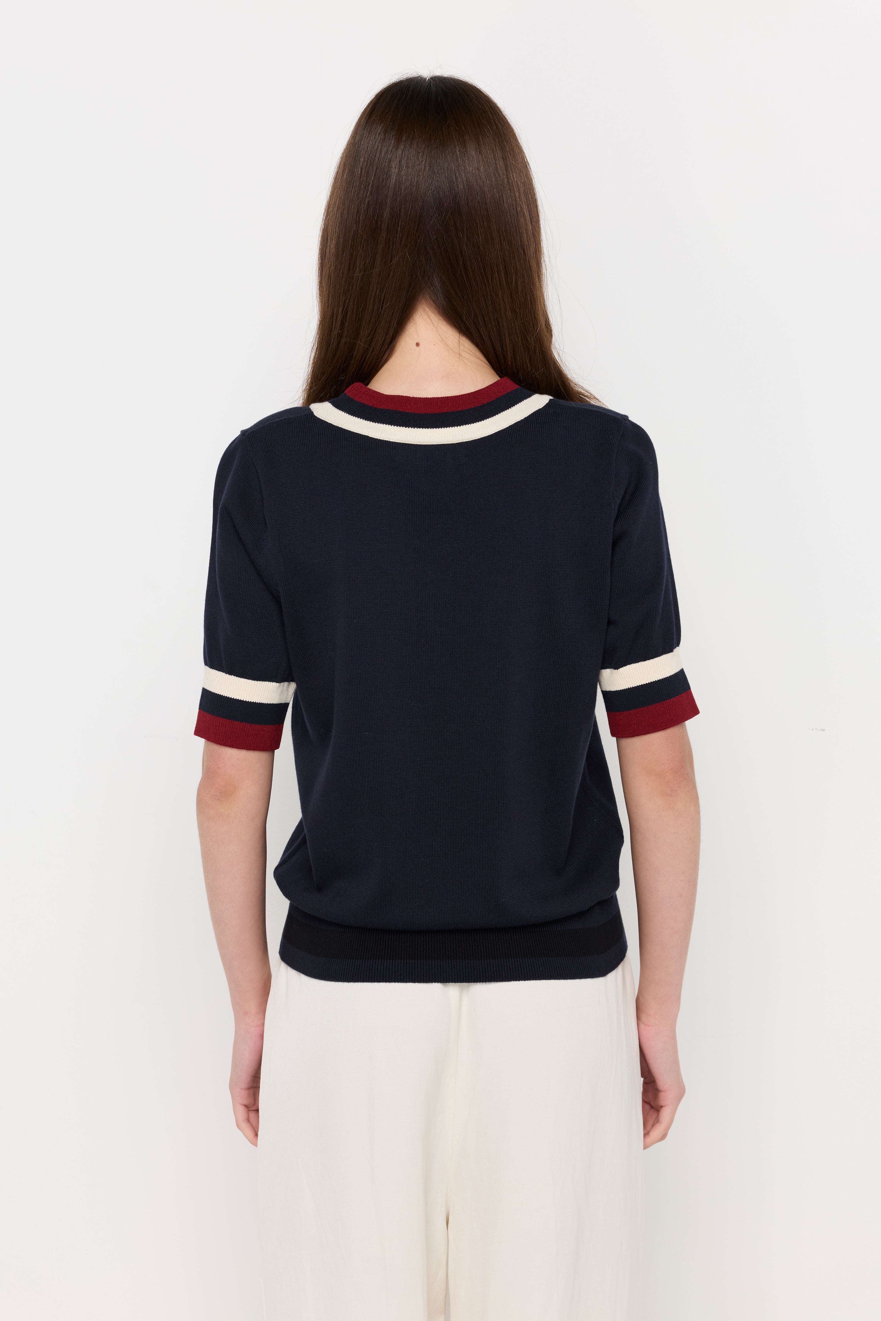 Contrast Trim Knit Top Navy