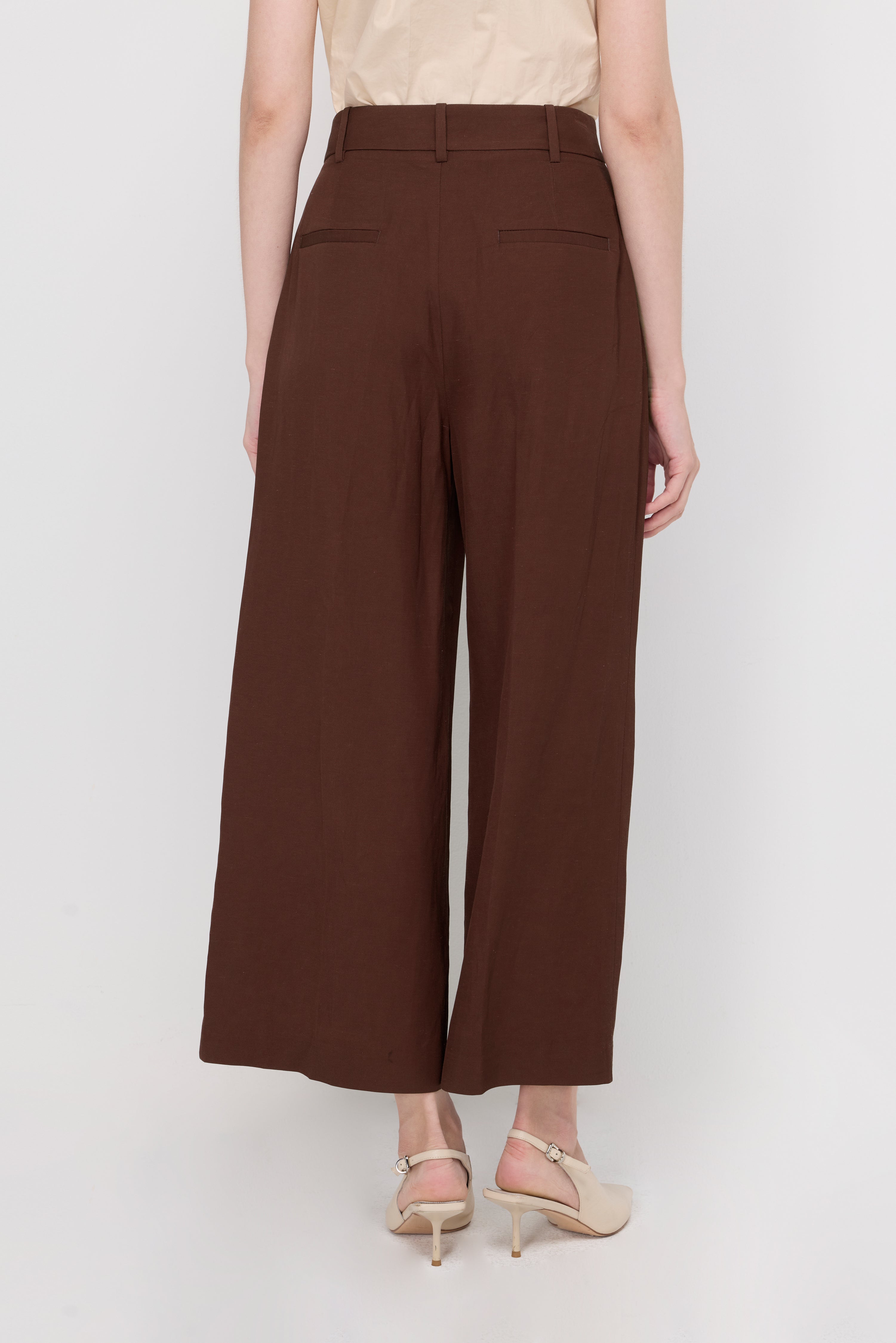 Pleated Wide-Leg Culotte Trousers Dark Brown
