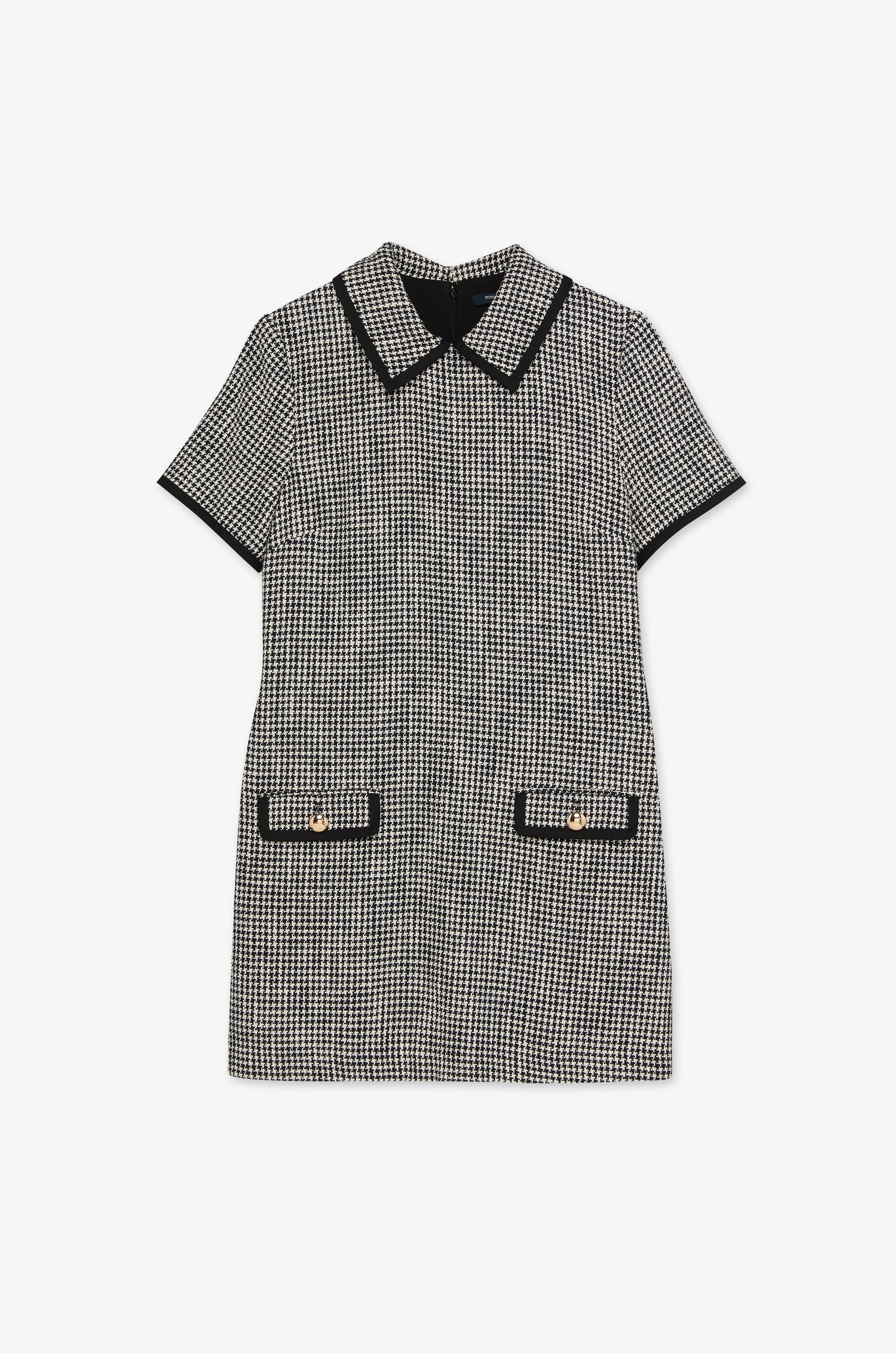 Houndstooth Contrast-Collar Knit Dress Check Black