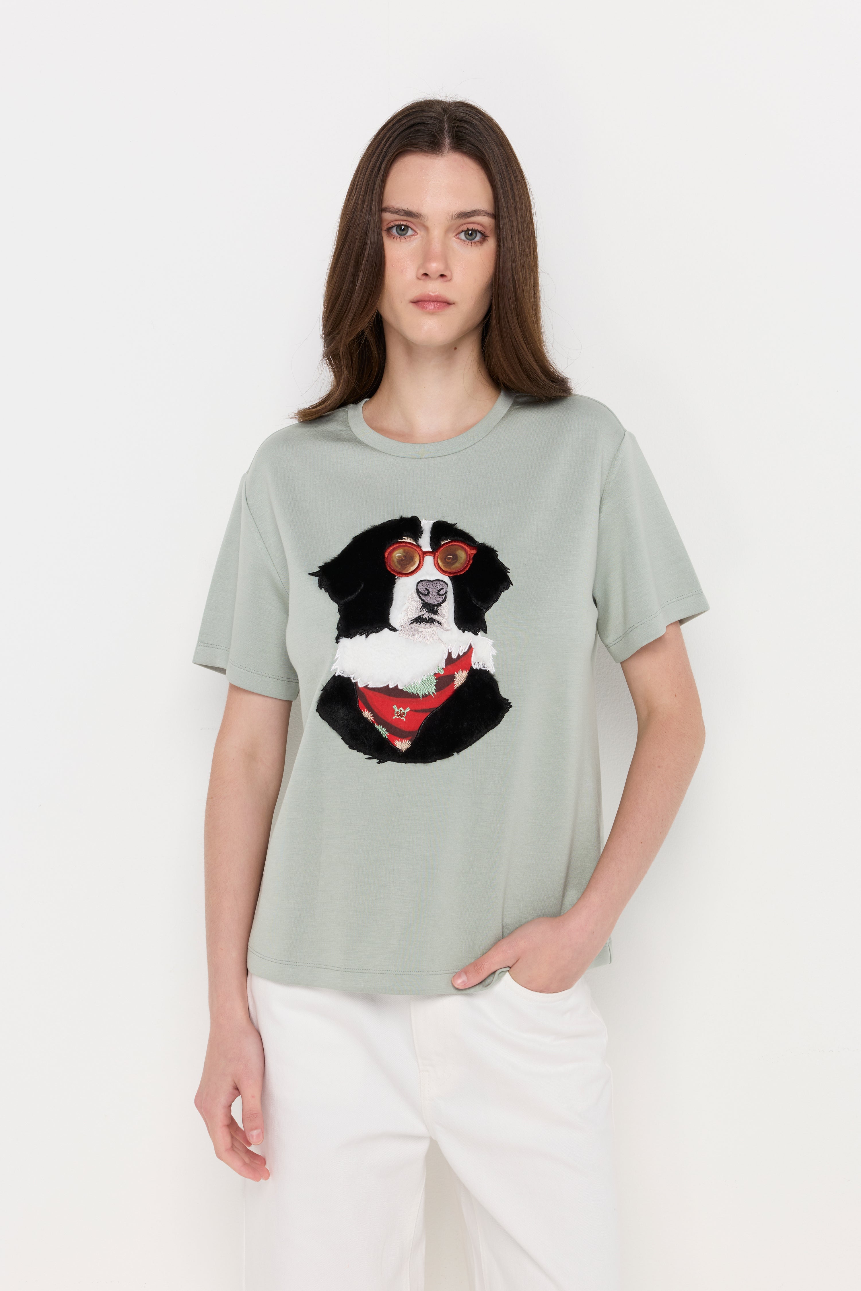 Heritage Dog Graphic Knit Tee Light Green