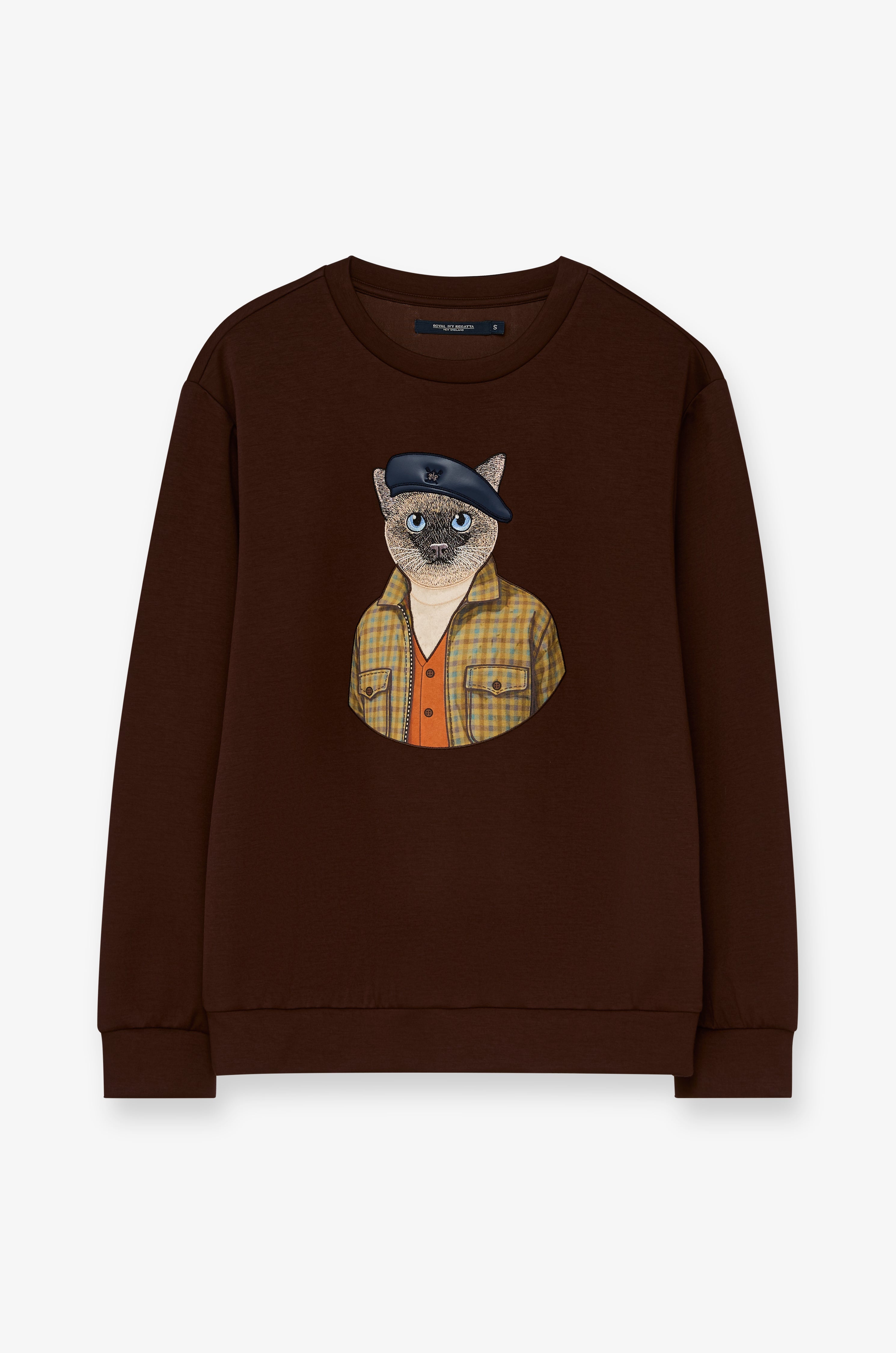 Vintage Cat Graphic Sweatshirt Dark Brown