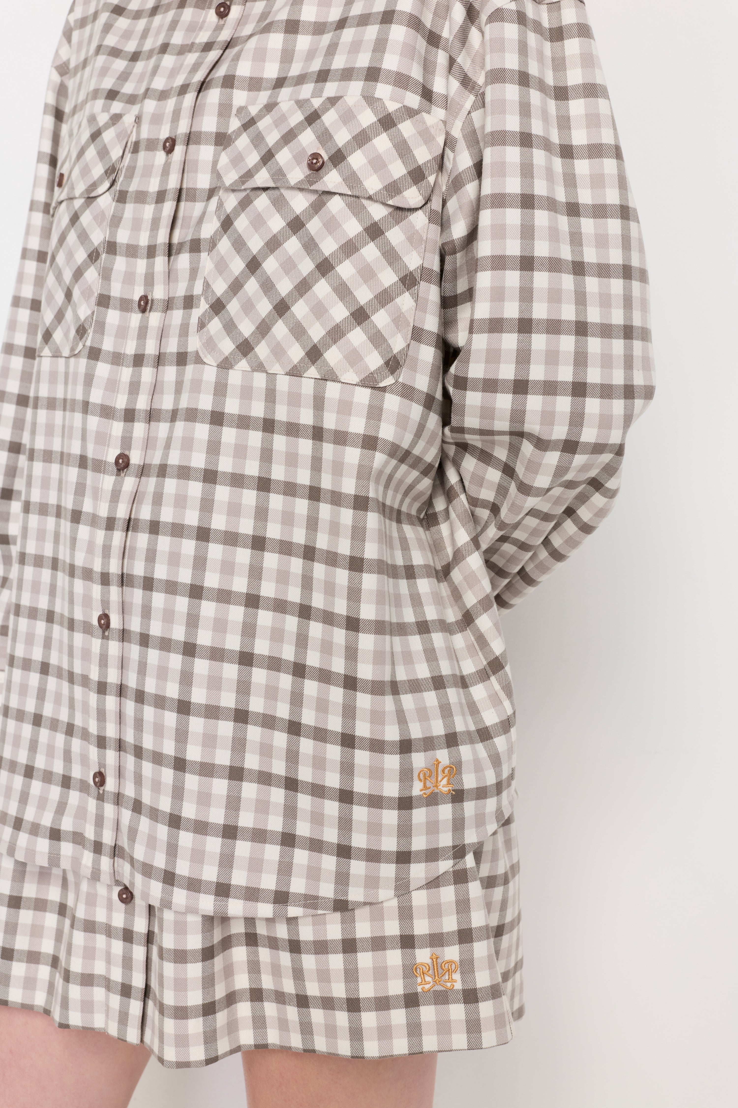 Contrast Collar Plaid Overshirt Check Grey